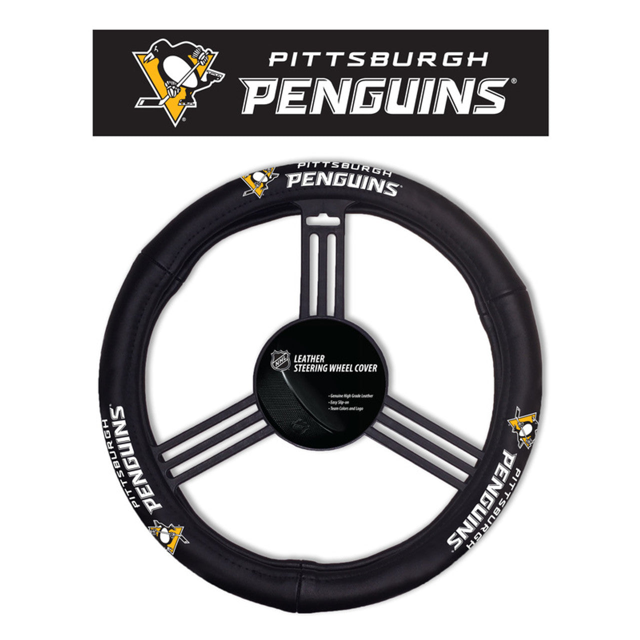 Pittsburgh Penguins Steering Wheel Cover Leather CO - Sports Collectibles, Sports Memorabilia, Sports Fan Shop, Sports Gifts