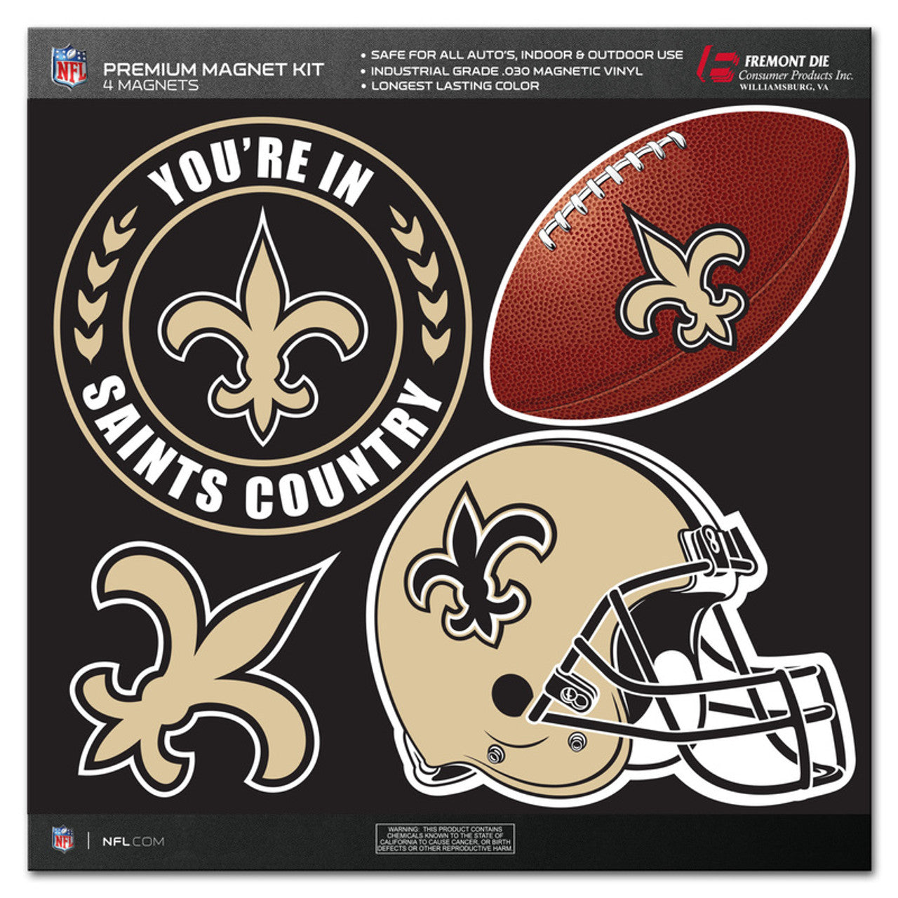 New Orleans Saints Magnet Kit 4 Piece CO - Sports Collectibles, Sports Memorabilia, Sports Fan Shop, Sports Gifts