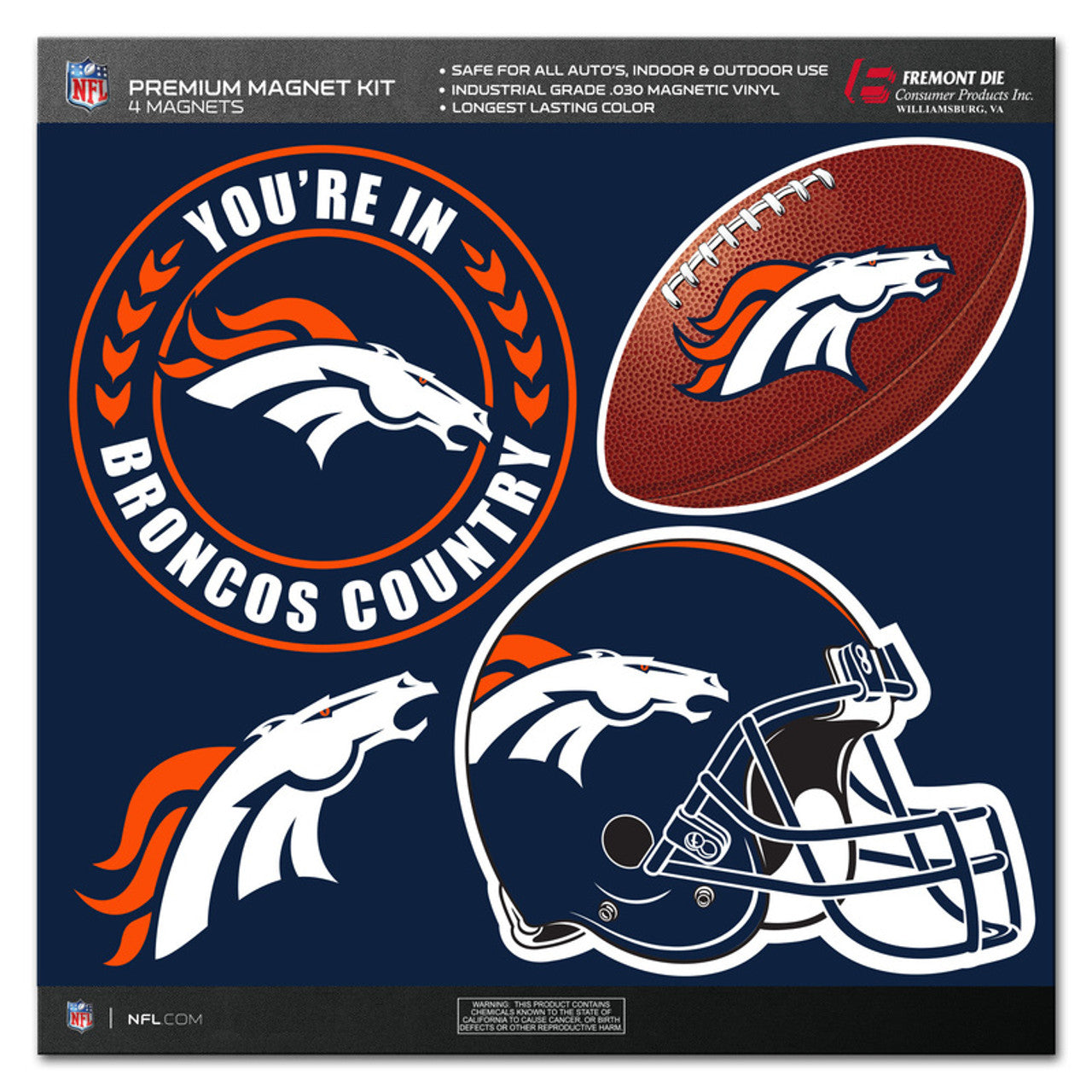 Denver Broncos Magnet Kit 4 Piece CO - Sports Collectibles, Sports Memorabilia, Sports Fan Shop, Sports Gifts
