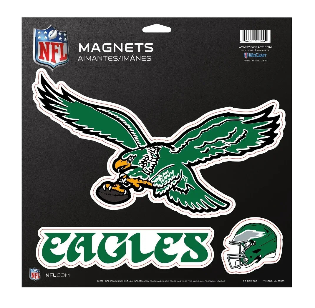 Philadelphia Eagles Throwback Vintage Retro Kelly Green 3 Piece 11"x11" Magnet Sheet Set - Sports Gifts, Sports Memorabilia, Sports Collectibles, Fan Shop