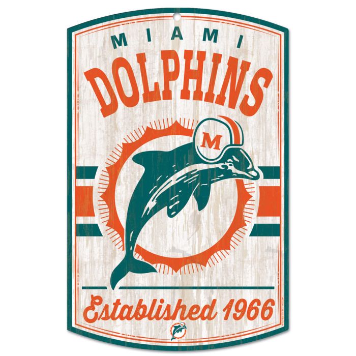 Miami Dolphins / Classic Logo RETRO Wood Sign 11" x 17" 1/4" thick - Sports Collectibles, Sports Memorabilia, Sports Fan Shop, Sports Gifts