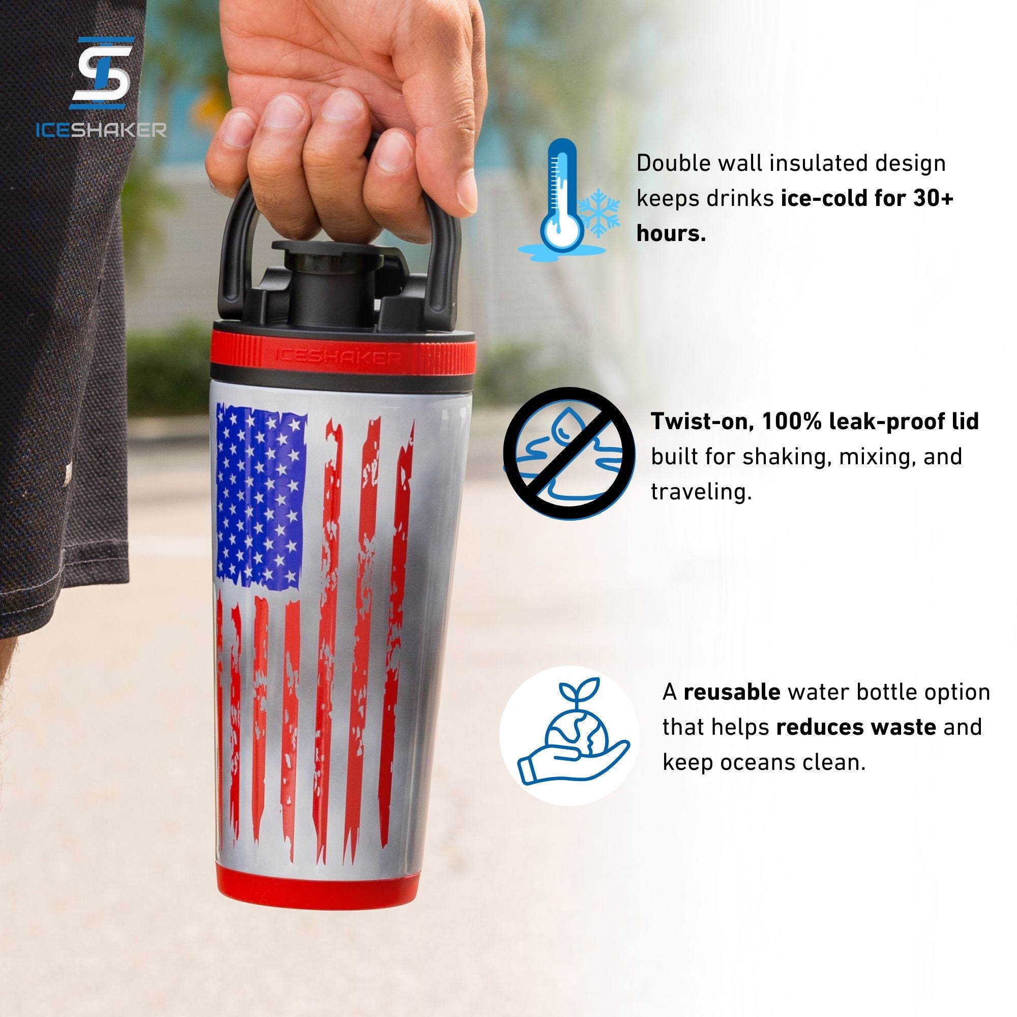 26oz Ice Shaker - 4D American Flag - Sports Gifts, Sports Memorabilia, Sports Collectibles, Fan Shop