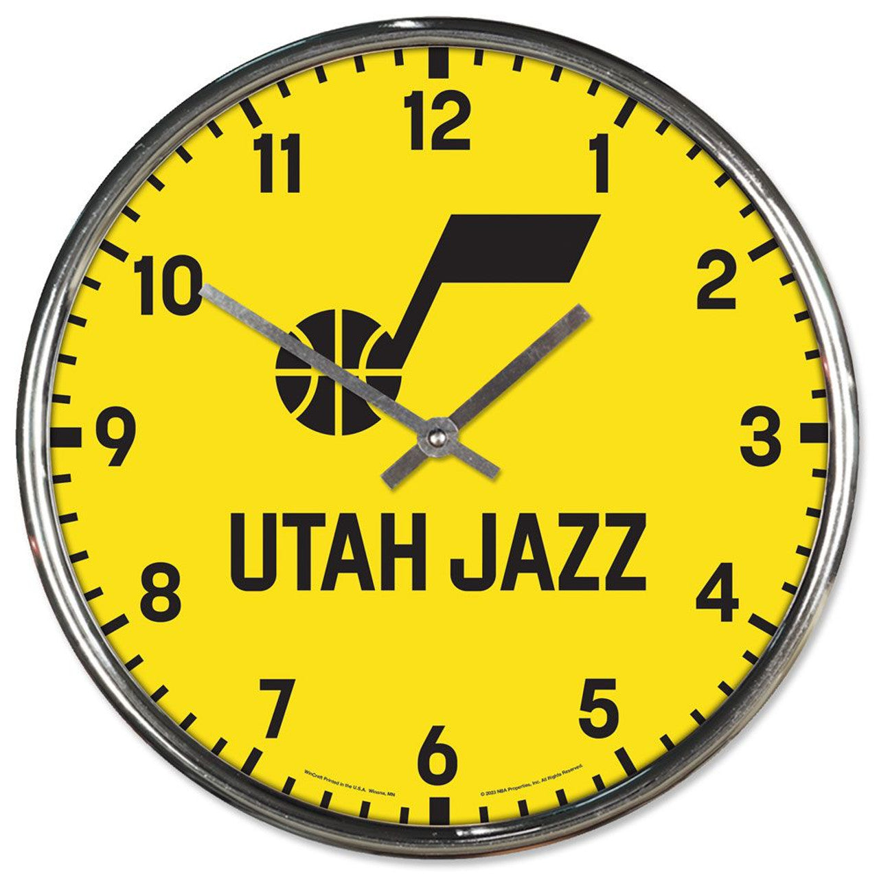 Utah Jazz Clock Round Wall Style Chrome - Sports Collectibles, Sports Memorabilia, Sports Fan Shop, Sports Gifts
