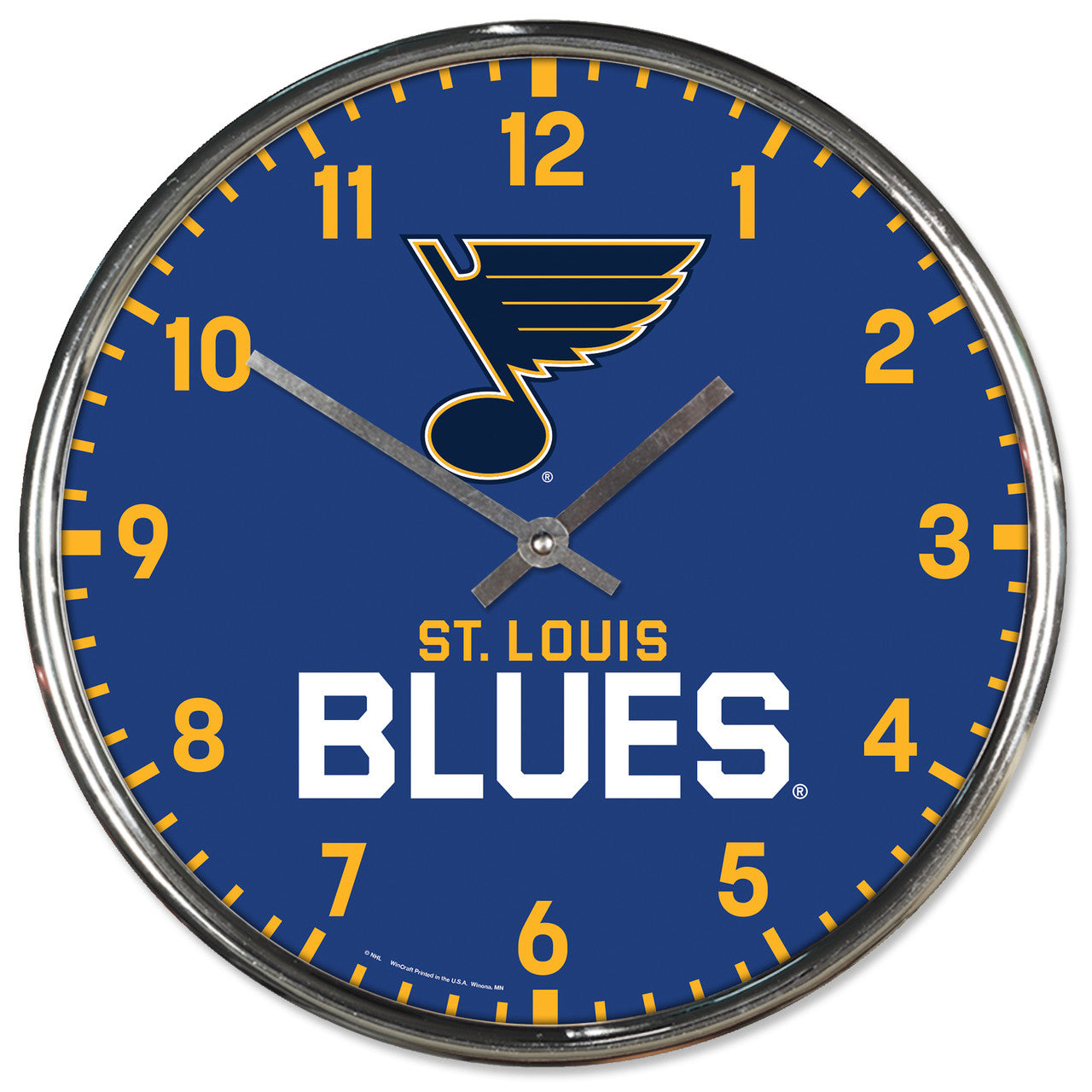 St. Louis Blues Clock Round Wall Style Chrome - Sports Collectibles, Sports Memorabilia, Sports Fan Shop, Sports Gifts
