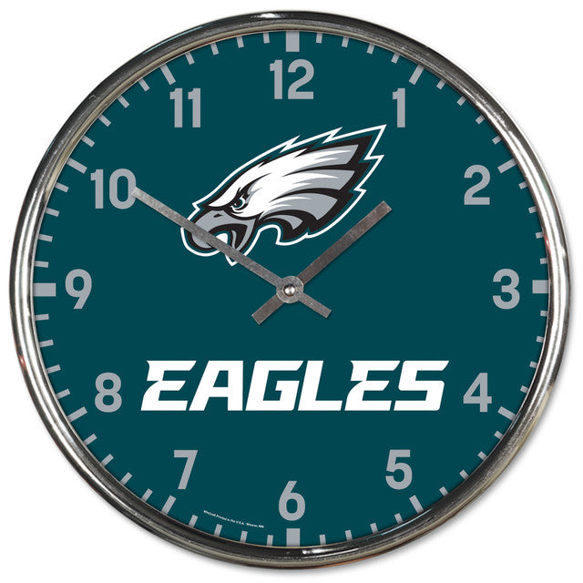 Philadelphia Eagles Round Chrome Wall Clock - Sports Collectibles, Sports Memorabilia, Sports Fan Shop, Sports Gifts