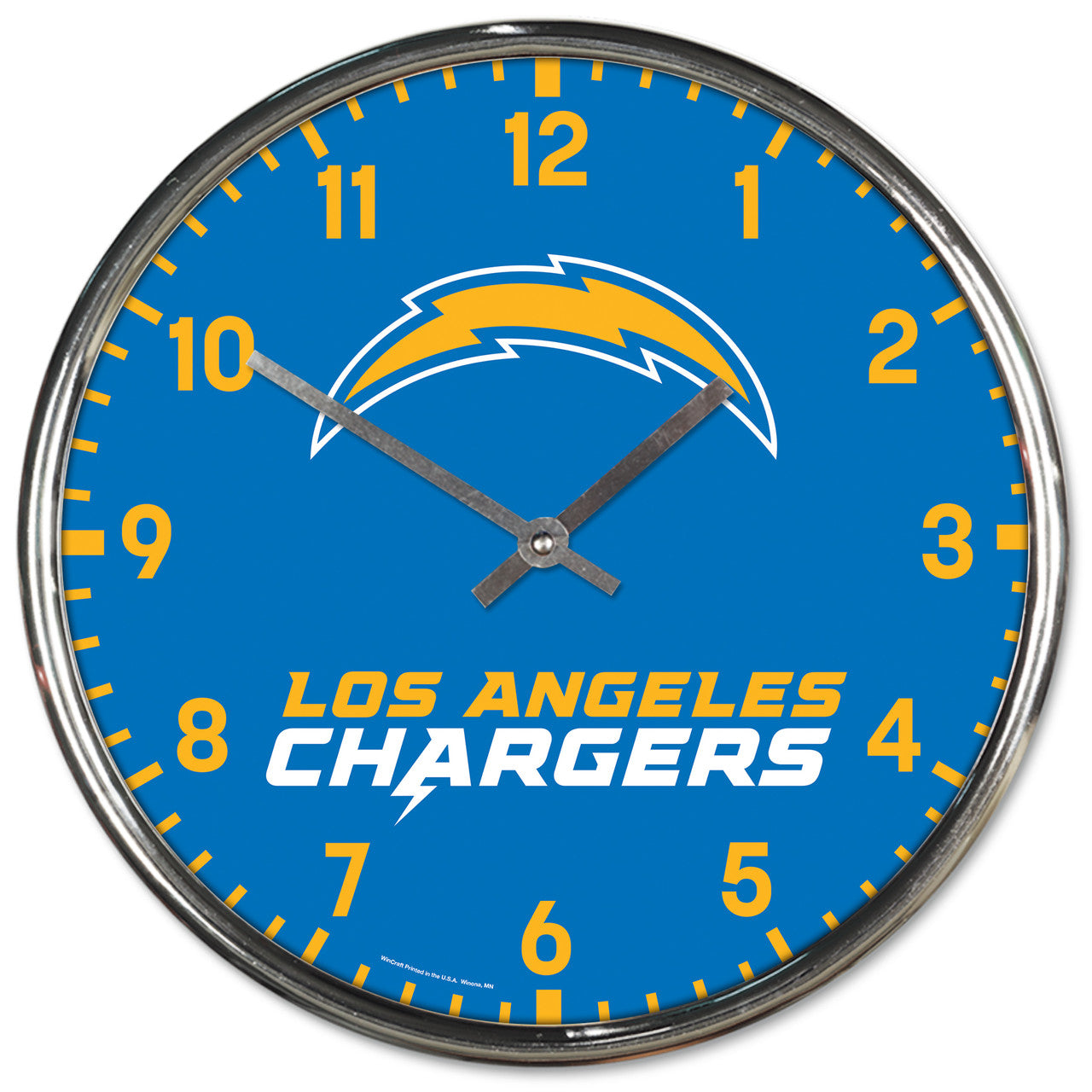 Los Angeles Chargers Clock Wall Style Round Chrome - Sports Collectibles, Sports Memorabilia, Sports Fan Shop, Sports Gifts