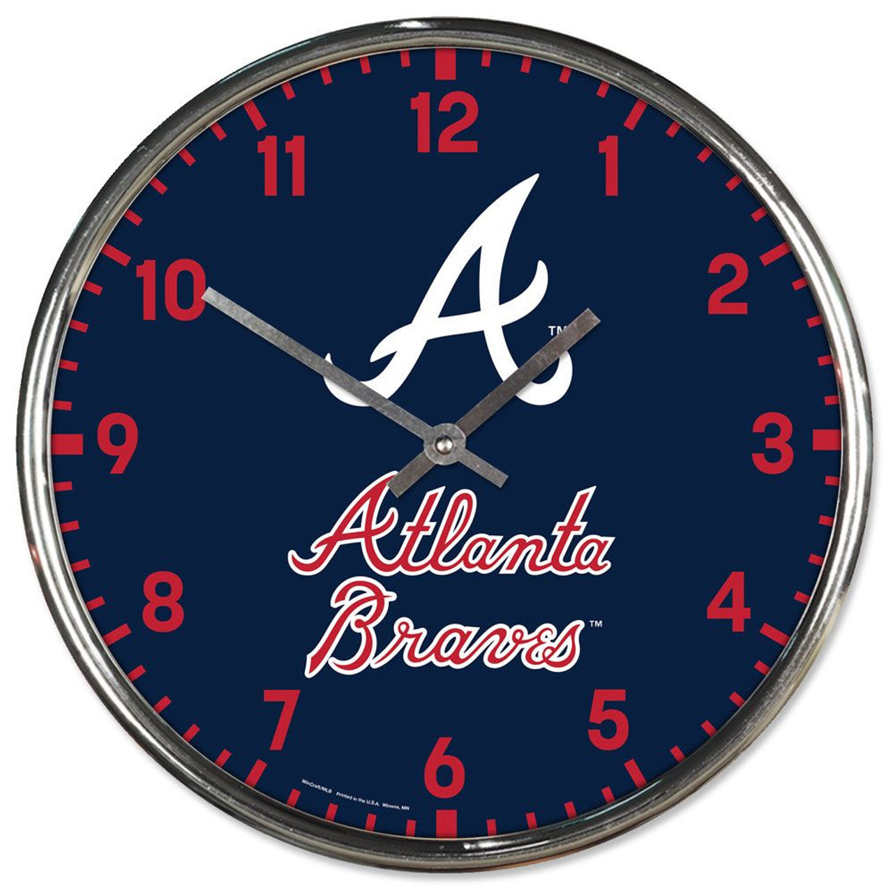 Atlanta Braves Clock Round Wall Style Chrome - Sports Collectibles, Sports Memorabilia, Sports Fan Shop, Sports Gifts