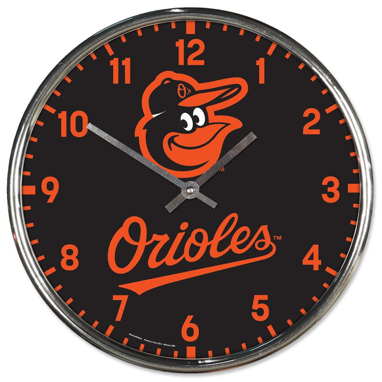 Baltimore Orioles Clock Round Wall Style Chrome - Sports Collectibles, Sports Memorabilia, Sports Fan Shop, Sports Gifts