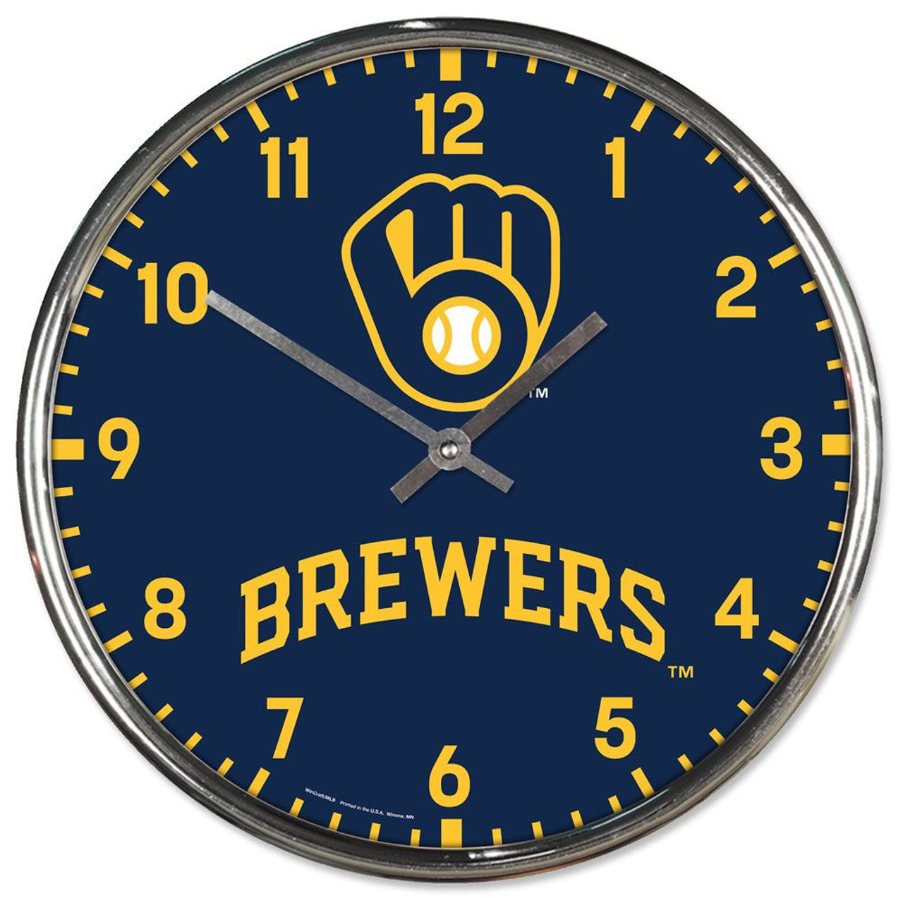 Milwaukee Brewers Clock Round Wall Style Chrome - Sports Collectibles, Sports Memorabilia, Sports Fan Shop, Sports Gifts
