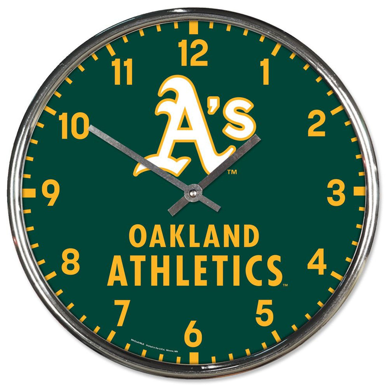 Oakland Athletics Clock Round Wall Style Chrome - Sports Collectibles, Sports Memorabilia, Sports Fan Shop, Sports Gifts