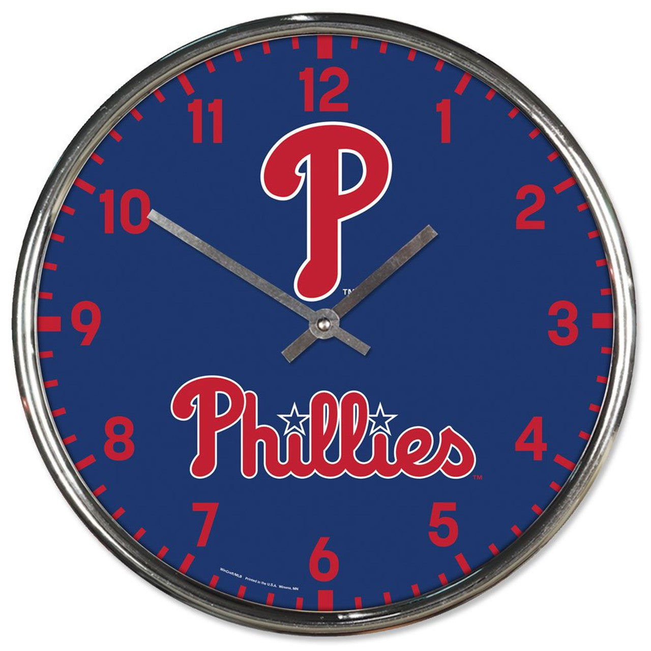 Philadelphia Phillies Clock Round Wall Style Chrome - Sports Collectibles, Sports Memorabilia, Sports Fan Shop, Sports Gifts