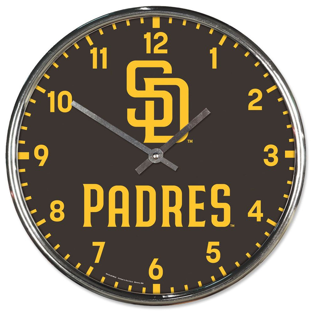 San Diego Padres Clock Round Wall Style Chrome - Sports Collectibles, Sports Memorabilia, Sports Fan Shop, Sports Gifts