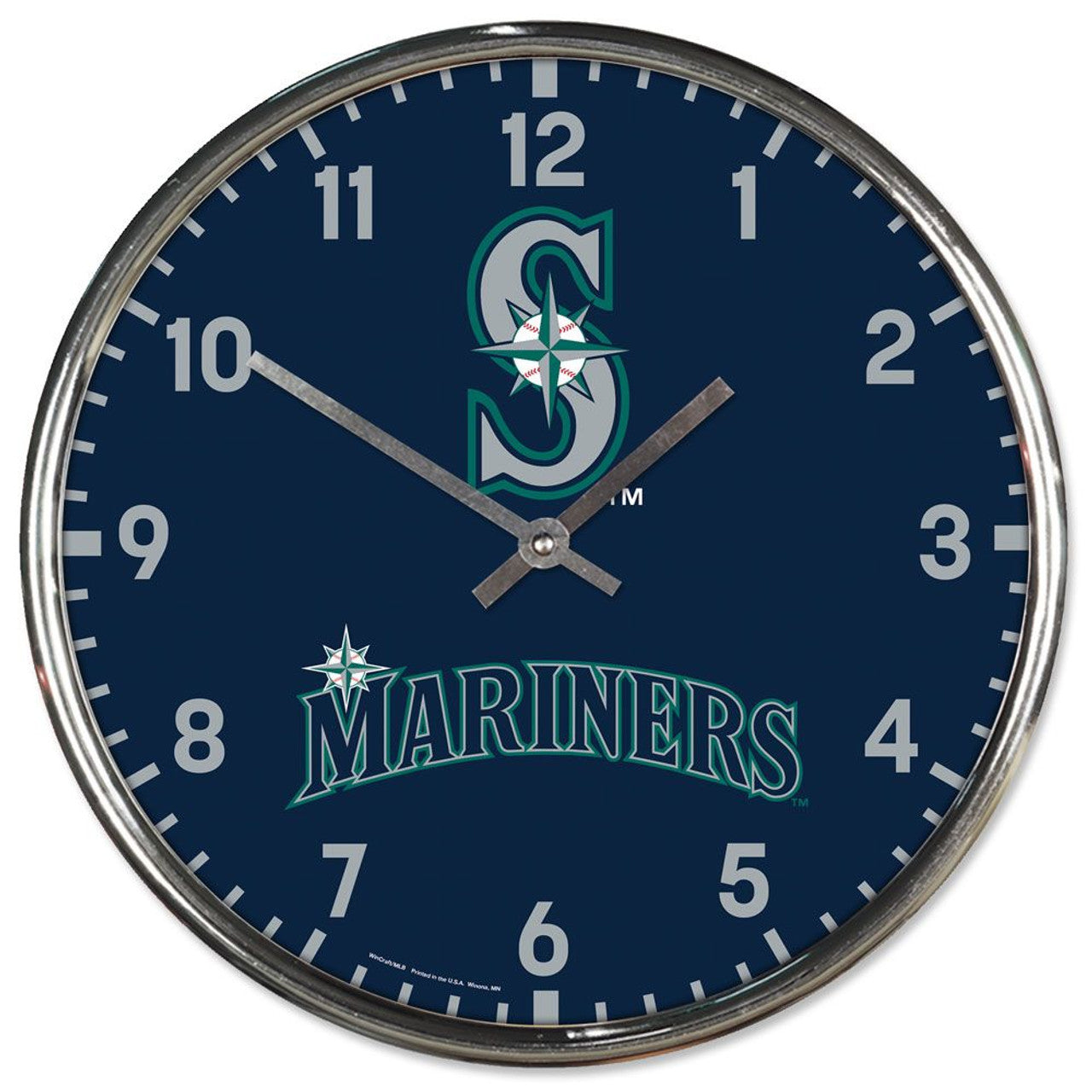 Seattle Mariners Clock Round Wall Style Chrome - Sports Collectibles, Sports Memorabilia, Sports Fan Shop, Sports Gifts