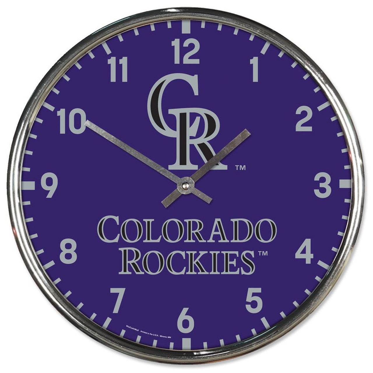 Colorado Rockies Clock Round Wall Style Chrome - Sports Collectibles, Sports Memorabilia, Sports Fan Shop, Sports Gifts