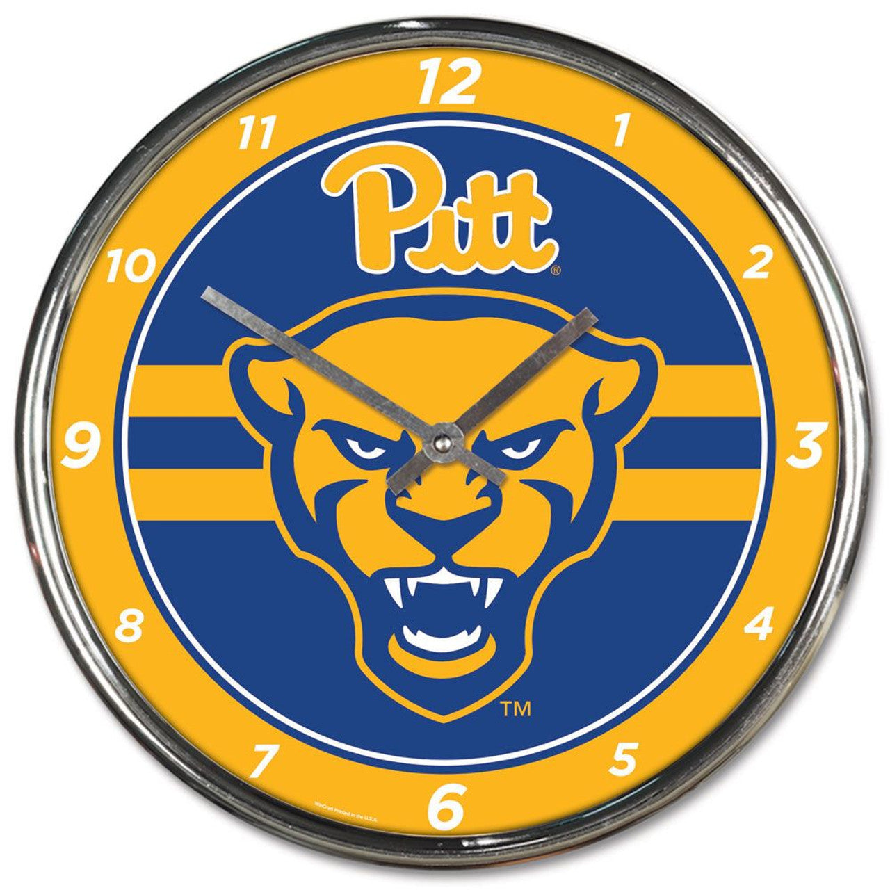 Pittsburgh Panthers Round Chrome Wall Clock - Sports Collectibles, Sports Memorabilia, Sports Fan Shop, Sports Gifts