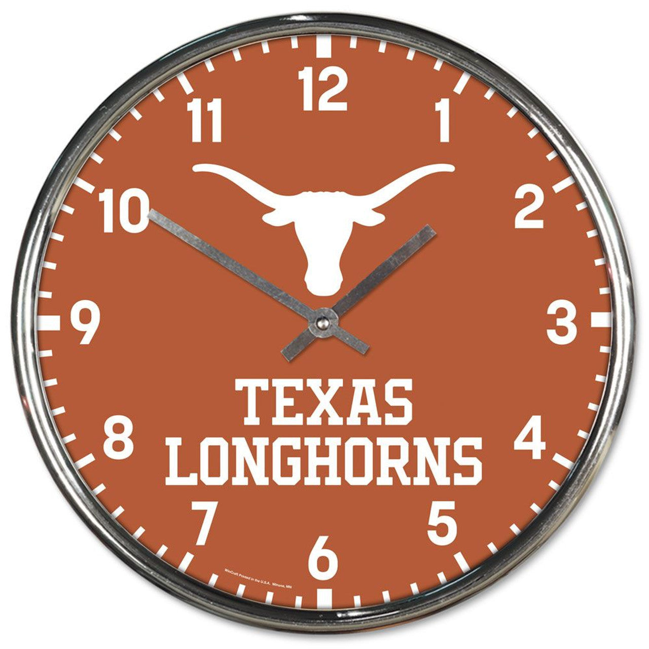 Texas Longhorns Clock Round Wall Style Chrome - Sports Collectibles, Sports Memorabilia, Sports Fan Shop, Sports Gifts