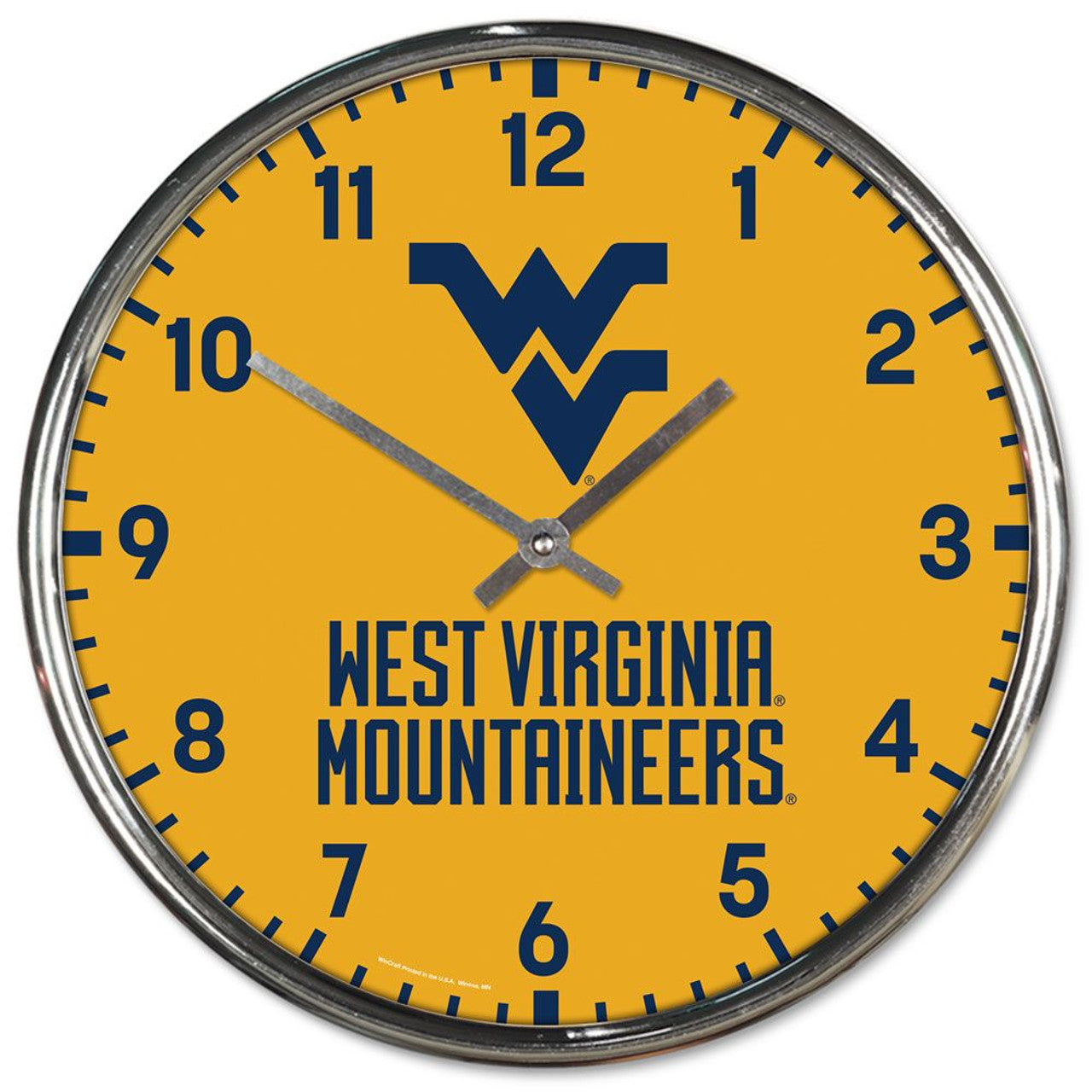 West Virginia Mountaineers Clock Round Wall Style Chrome - Sports Collectibles, Sports Memorabilia, Sports Fan Shop, Sports Gifts