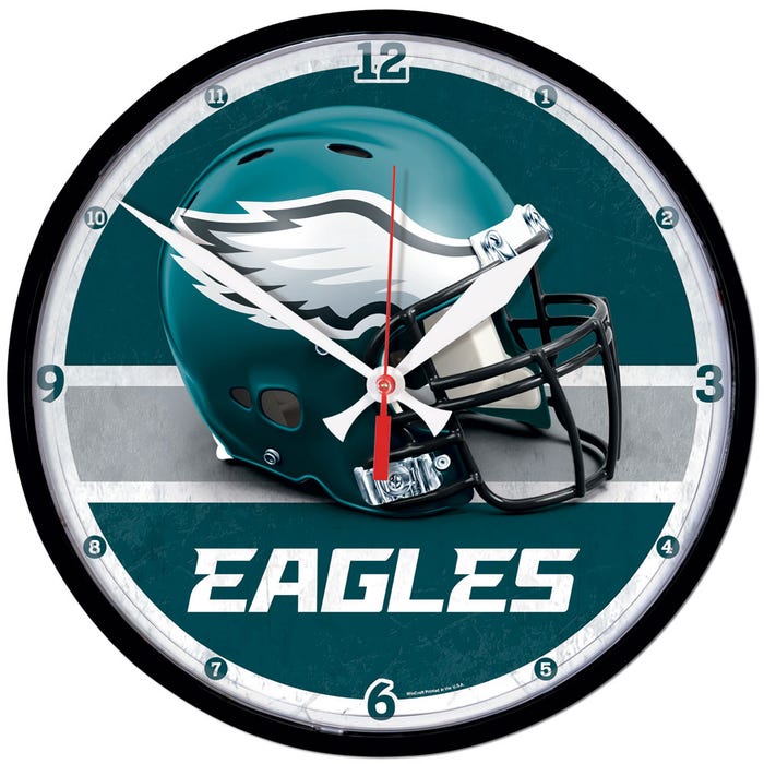 Philadelphia Eagles Black Rim Round Wall Clock 12.75" - Sports Gifts, Sports Memorabilia, Sports Collectibles, Fan Shop