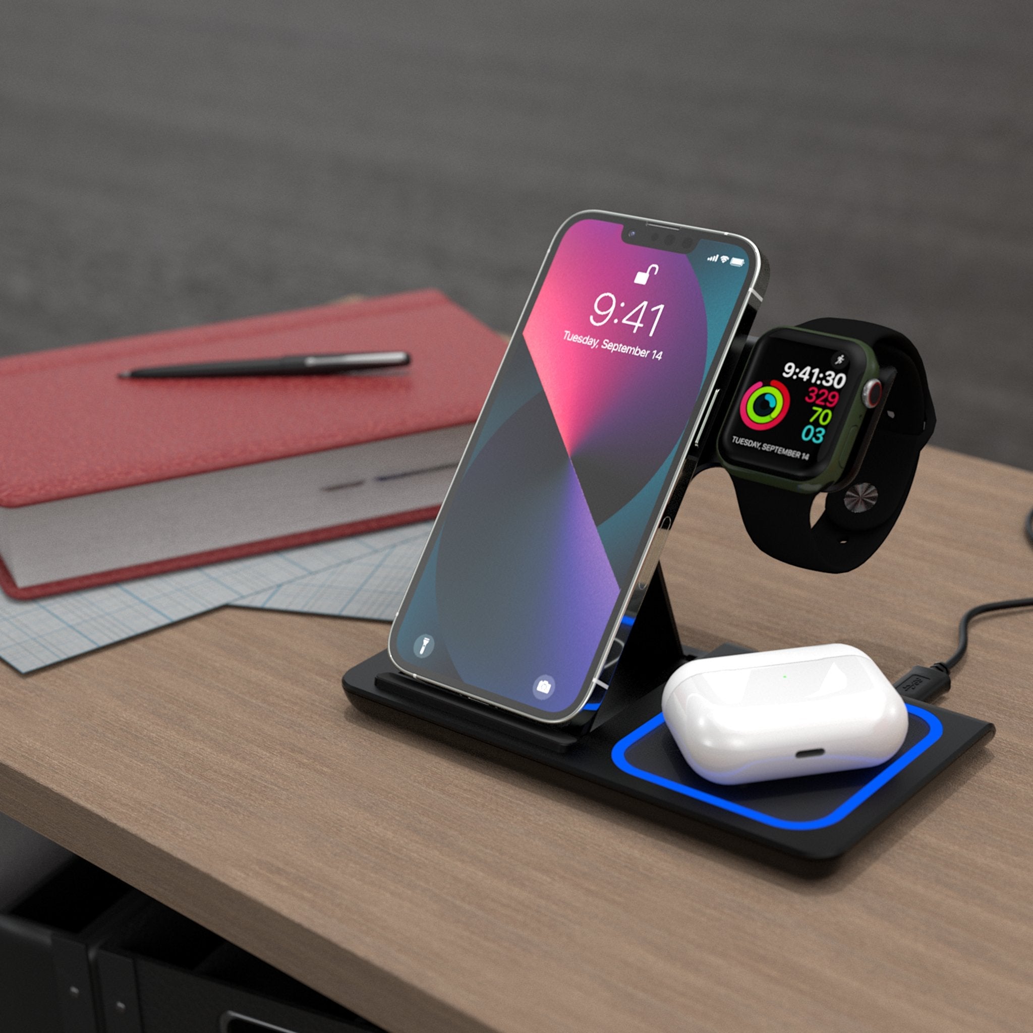 University of Nebraska Huskers Linen 3 in 1 Charging Station - Sports Gifts, Sports Memorabilia, Sports Collectibles, Fan Shop