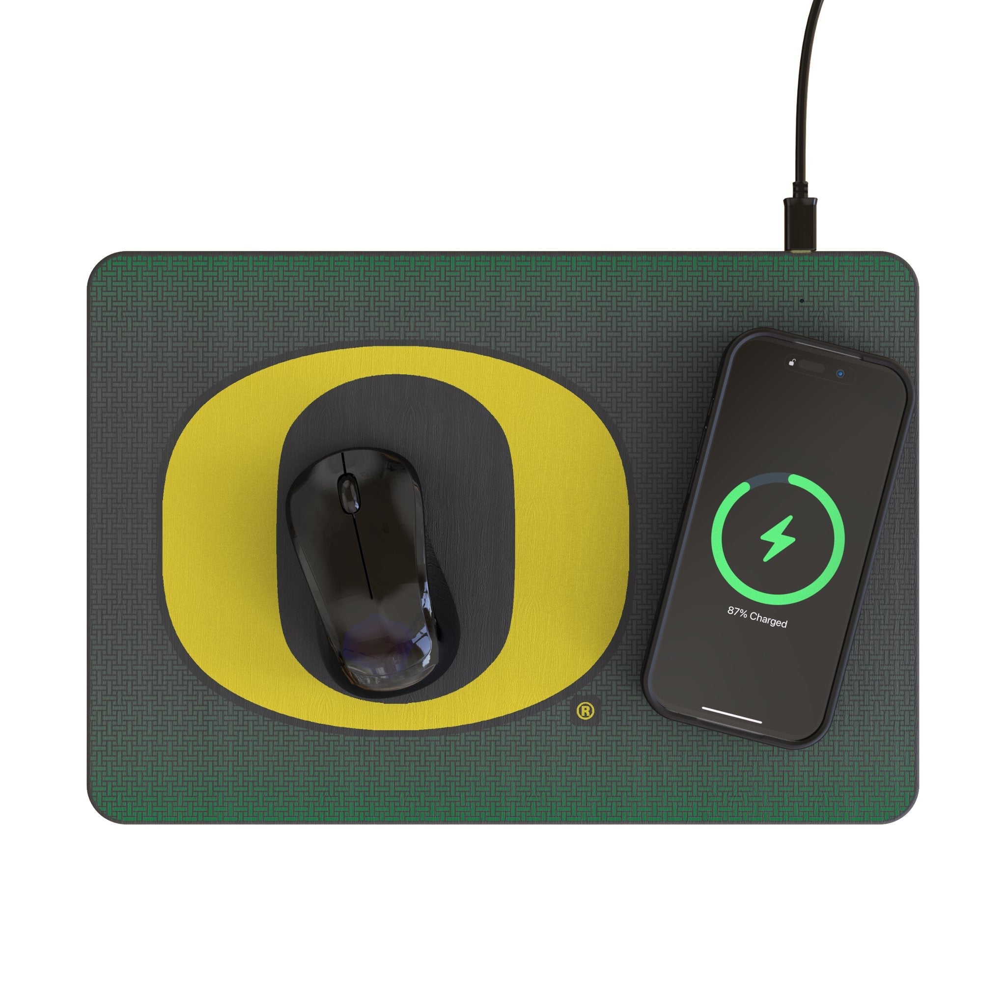 University of Oregon Ducks Linen 15-Watt Wireless Charger and Mouse Pad - Sports Gifts, Sports Memorabilia, Sports Collectibles, Fan Shop