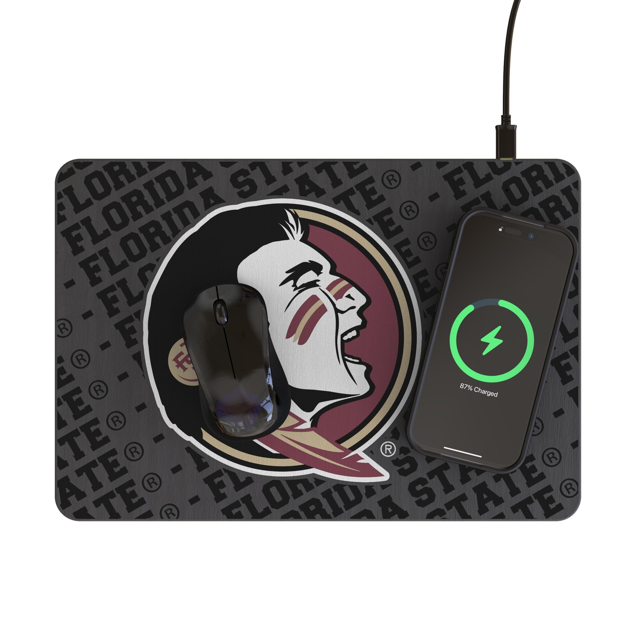Florida State University Seminoles Monocolor Tilt 15-Watt Wireless Charger and Mouse Pad - Sports Gifts, Sports Memorabilia, Sports Collectibles, Fan Shop