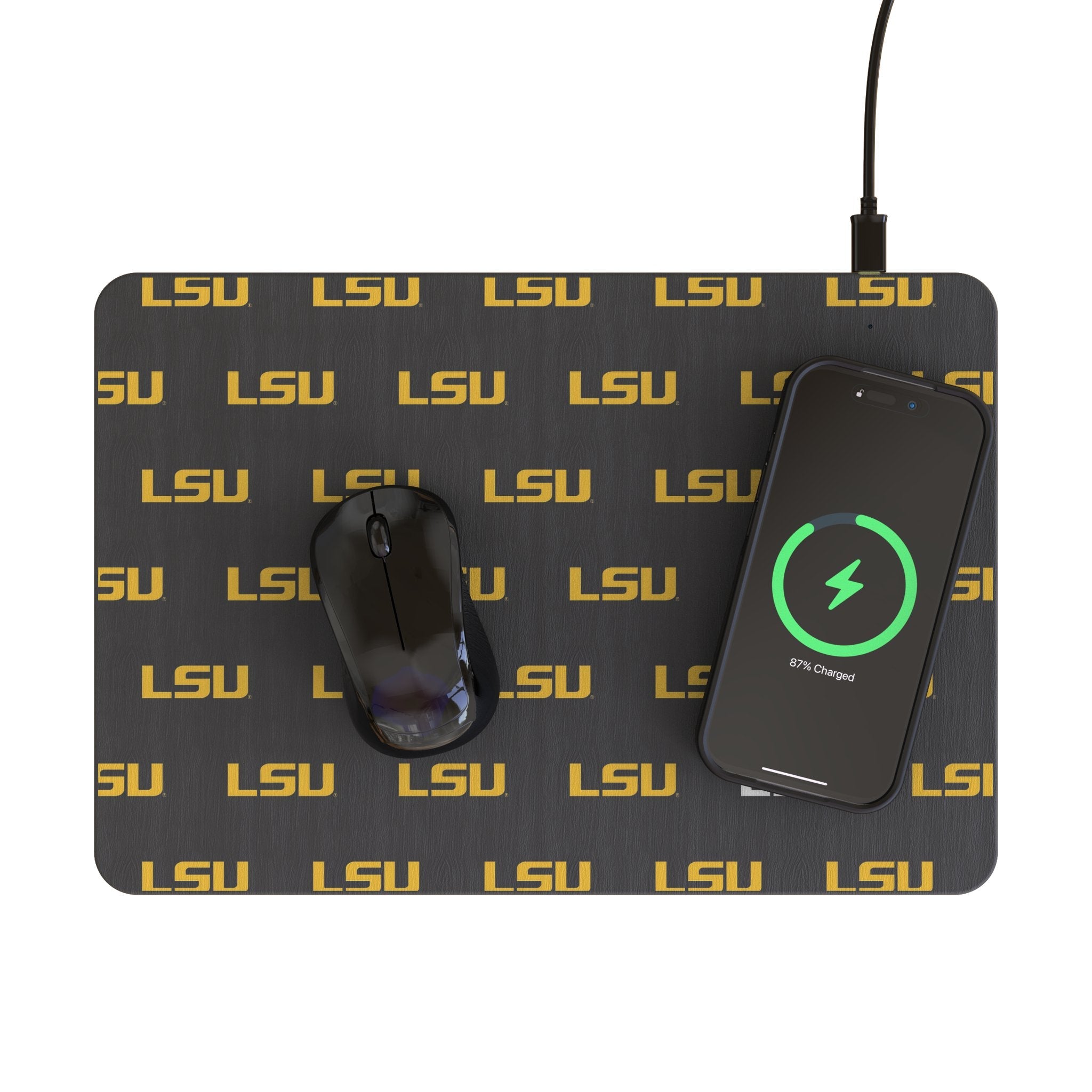 Louisiana State University Tigers Fashion Pattern 15-Watt Wireless Charger and Mouse Pad - Sports Gifts, Sports Memorabilia, Sports Collectibles, Fan Shop