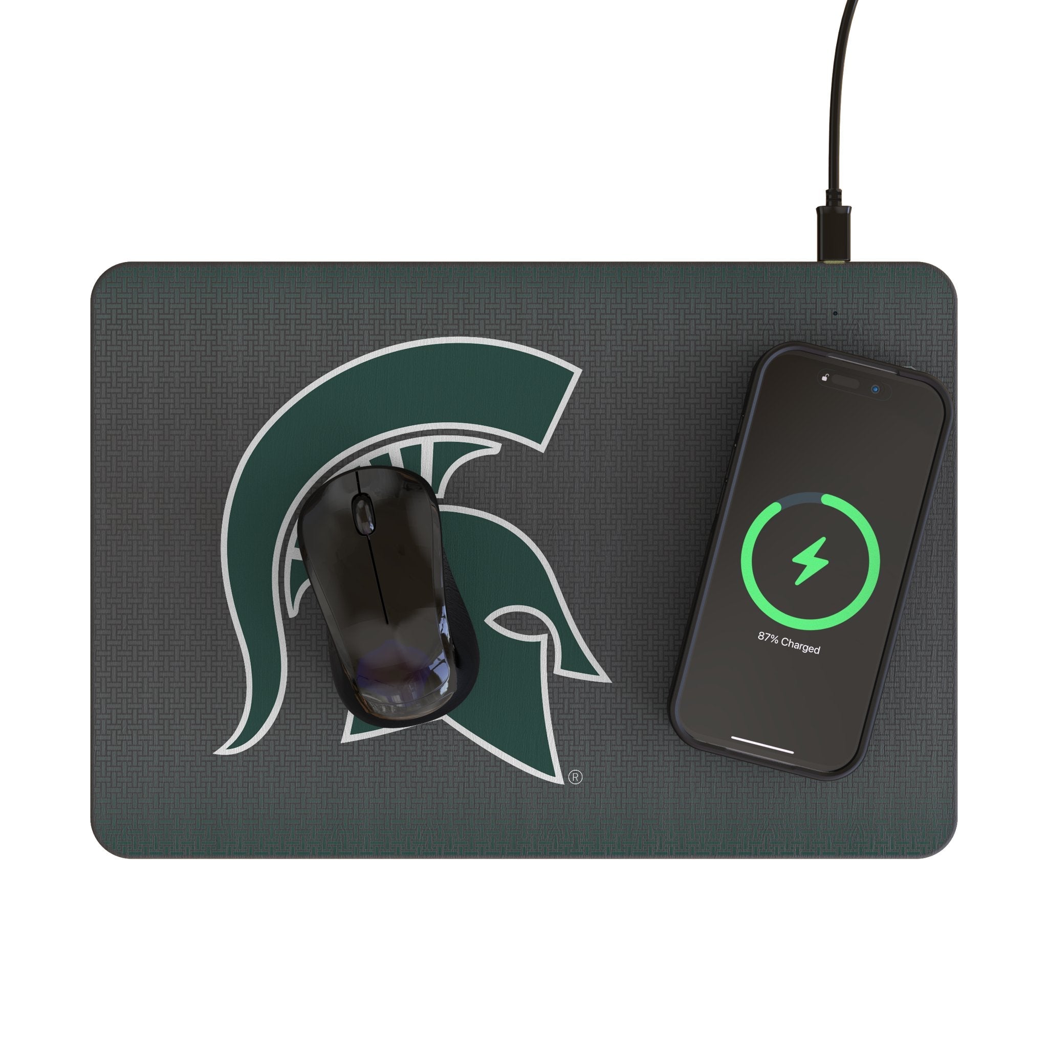 Michigan State University Spartans Linen 15-Watt Wireless Charger and Mouse Pad - Sports Gifts, Sports Memorabilia, Sports Collectibles, Fan Shop