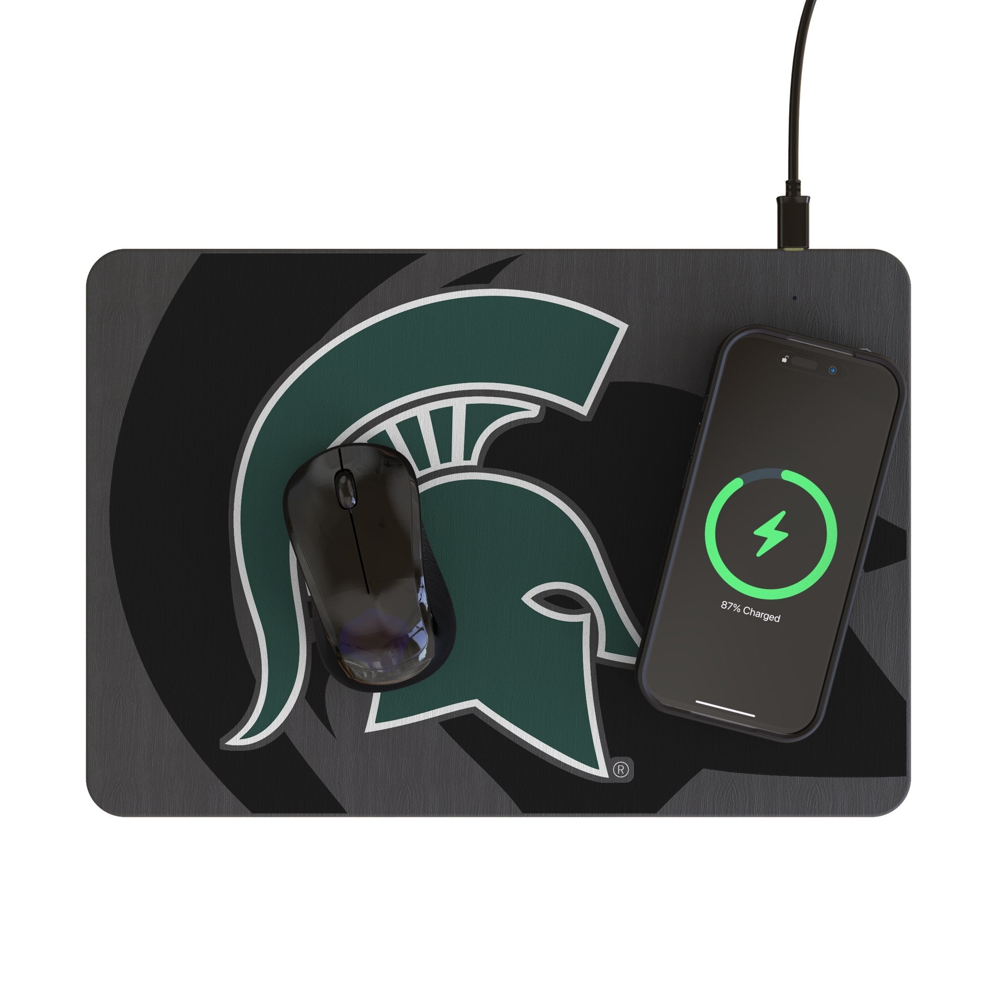 Michigan State University Spartans Monocolor Tilt 15-Watt Wireless Charger and Mouse Pad - Sports Gifts, Sports Memorabilia, Sports Collectibles, Fan Shop