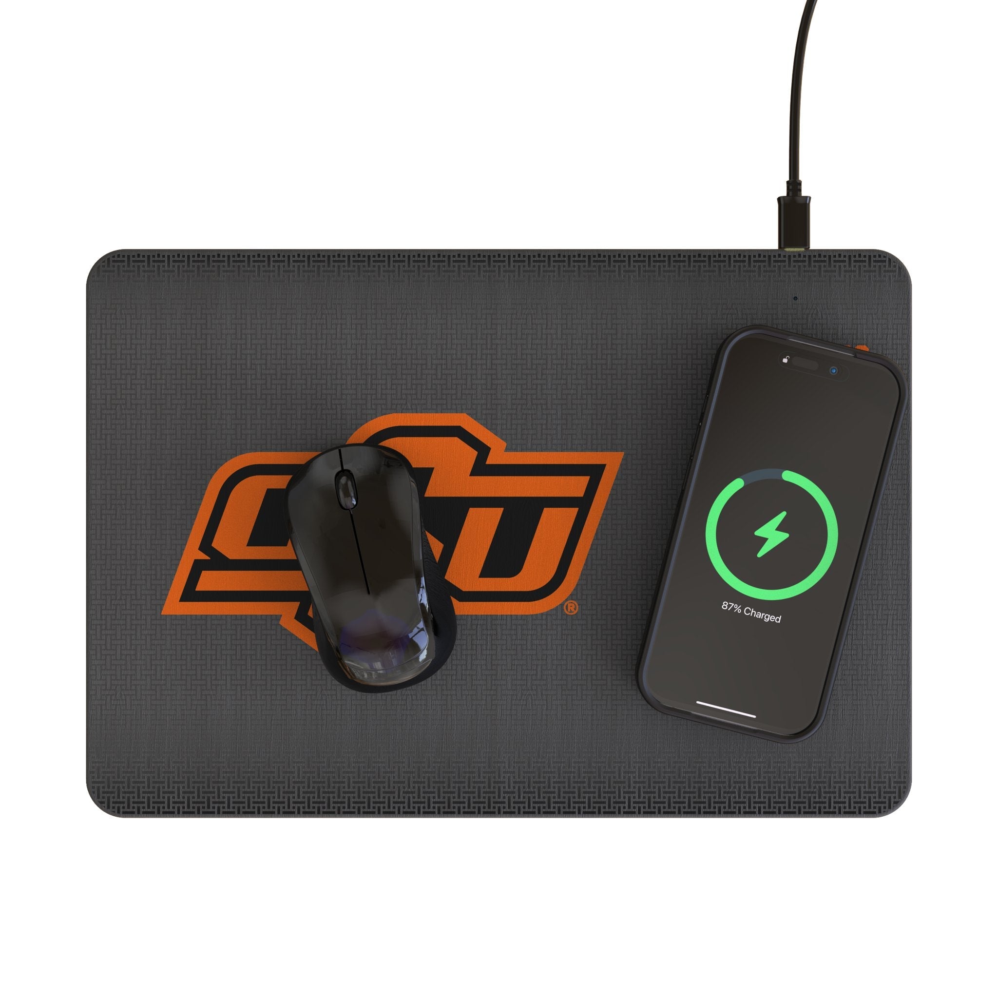 Oklahoma State University Cowboys Linen 15-Watt Wireless Charger and Mouse Pad - Sports Gifts, Sports Memorabilia, Sports Collectibles, Fan Shop