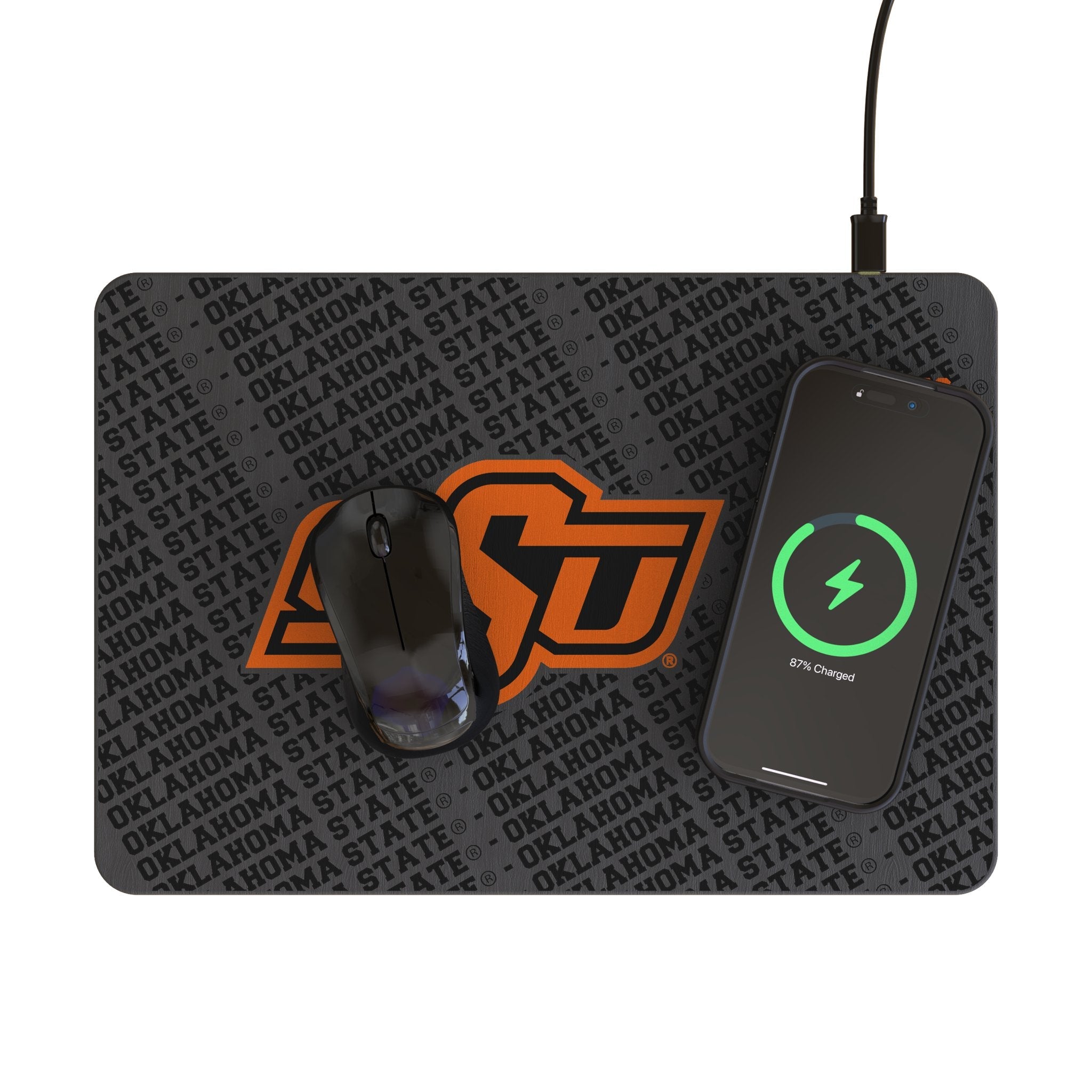 Oklahoma State University Cowboys Monocolor Tilt 15-Watt Wireless Charger and Mouse Pad - Sports Gifts, Sports Memorabilia, Sports Collectibles, Fan Shop