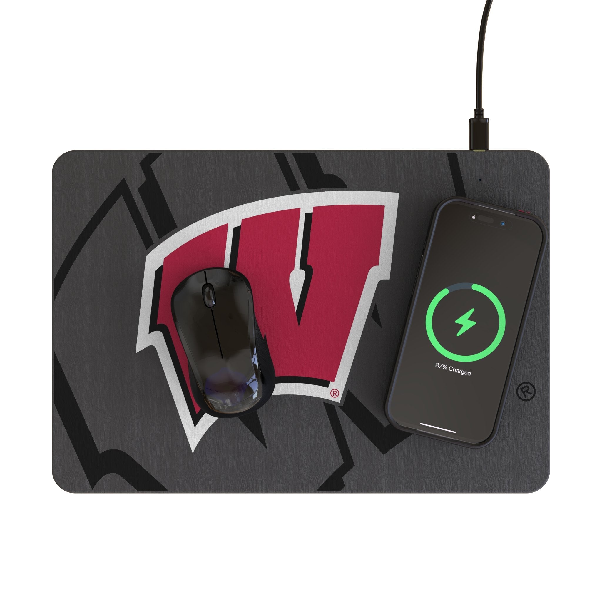 University of Wisconsin Badgers Monocolor Tilt 15-Watt Wireless Charger and Mouse Pad - Sports Gifts, Sports Memorabilia, Sports Collectibles, Fan Shop