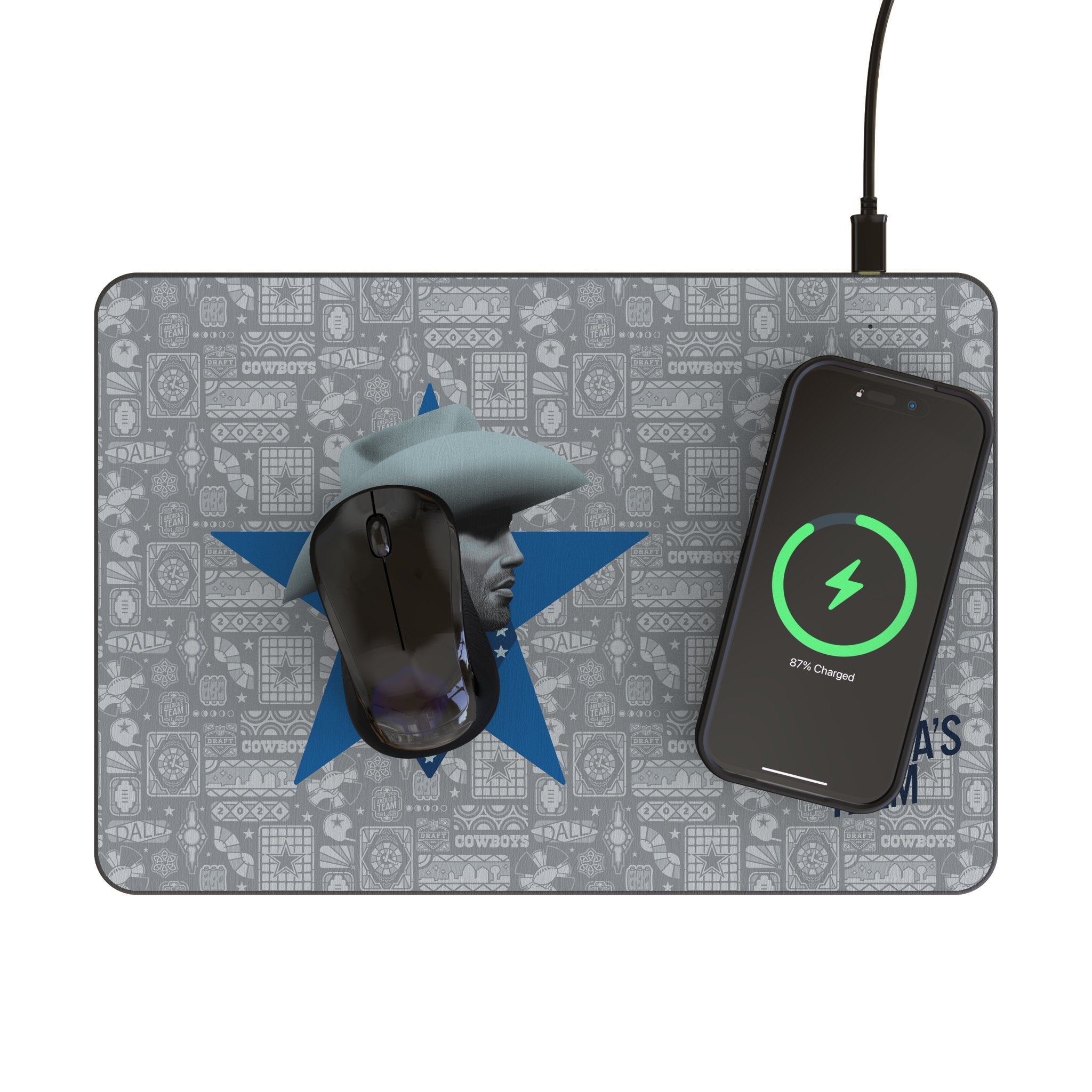 Dallas Cowboys 2024 Edition 15-Watt Wireless Charger and Mouse Pad - Sports Gifts, Sports Memorabilia, Sports Collectibles, Fan Shop