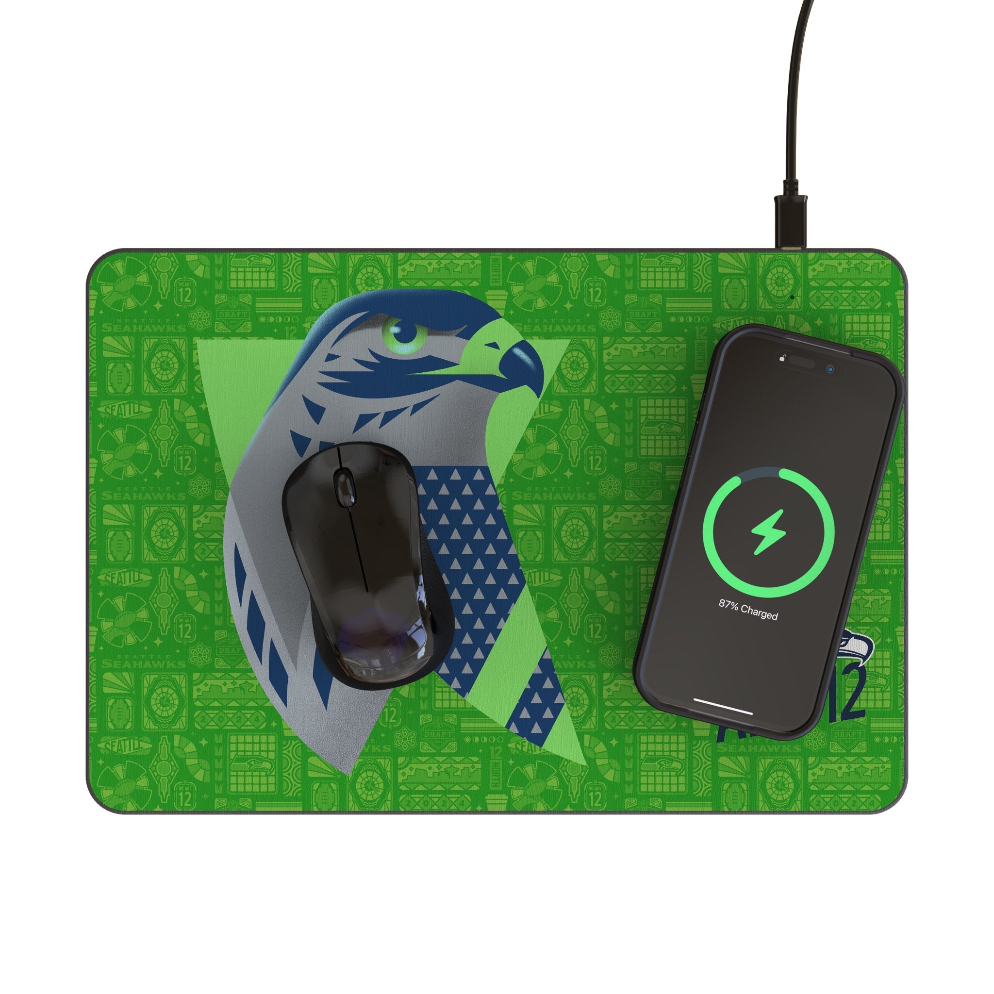 Seattle Seahawks 2024 Edition 15-Watt Wireless Charger and Mouse Pad - Sports Gifts, Sports Memorabilia, Sports Collectibles, Fan Shop