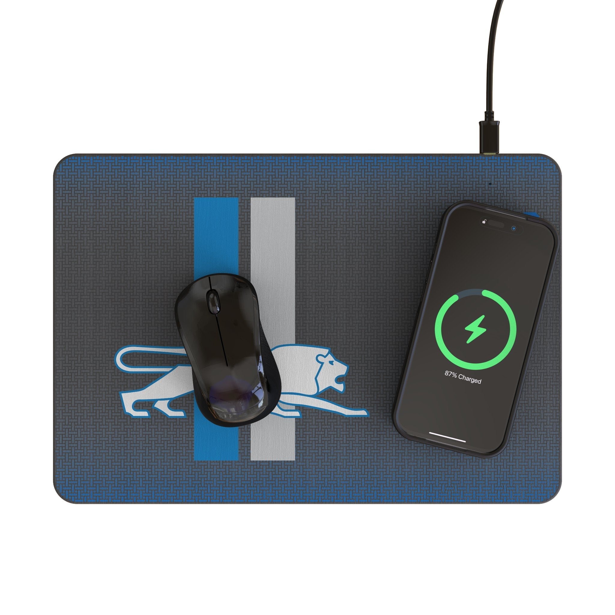 Detroit Lions Retro Linen 15-Watt Wireless Charger and Mouse Pad - Sports Gifts, Sports Memorabilia, Sports Collectibles, Fan Shop