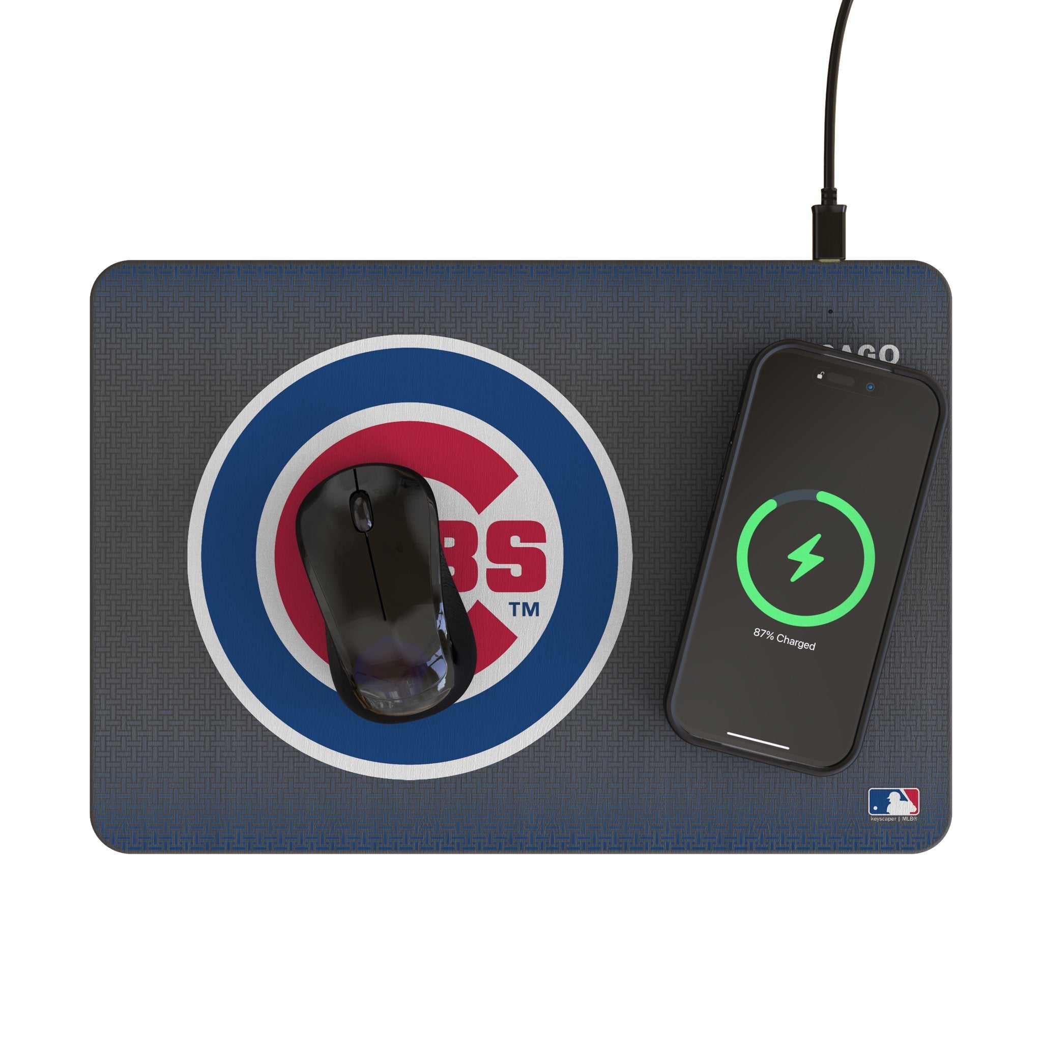 Chicago Cubs Linen 15-Watt Wireless Charger and Mouse Pad - Sports Gifts, Sports Memorabilia, Sports Collectibles, Fan Shop