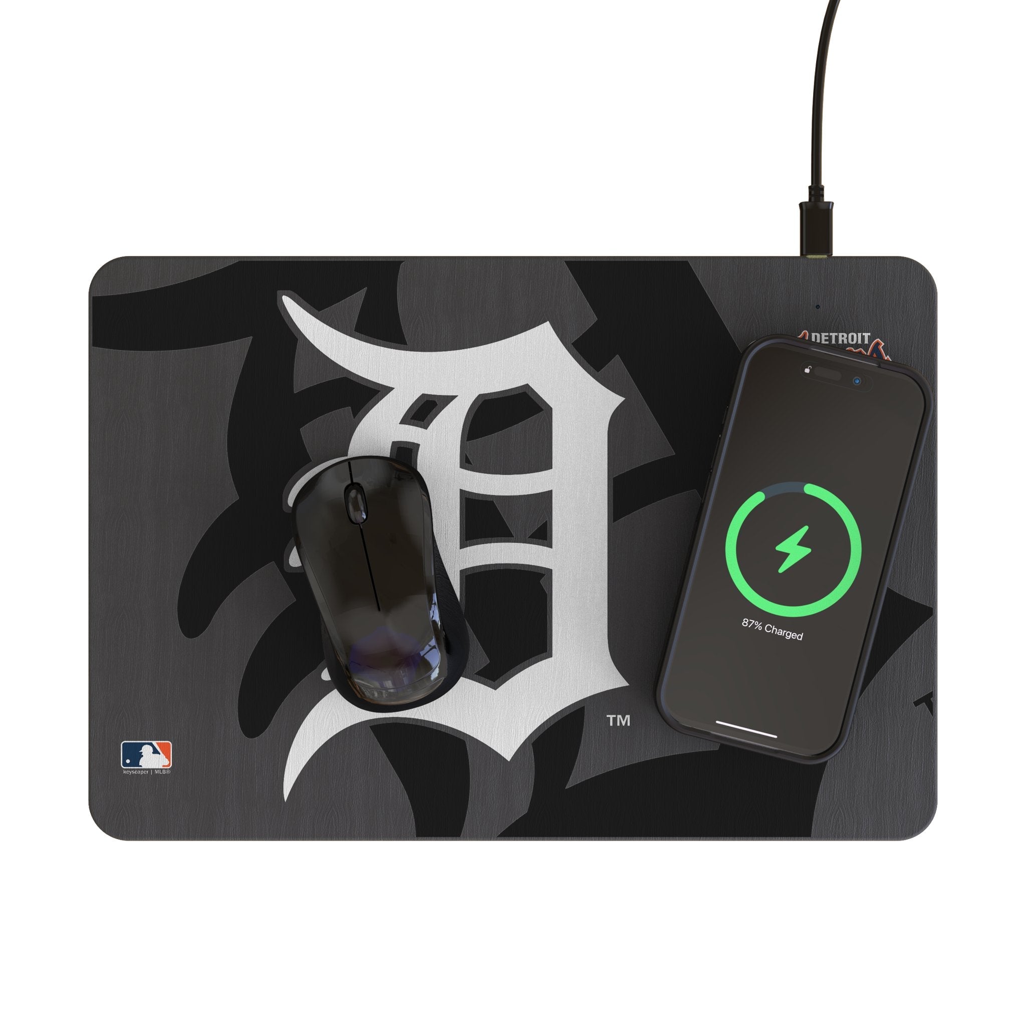 Detroit Tigers Monocolor Tilt 15-Watt Wireless Charger and Mouse Pad - Sports Gifts, Sports Memorabilia, Sports Collectibles, Fan Shop