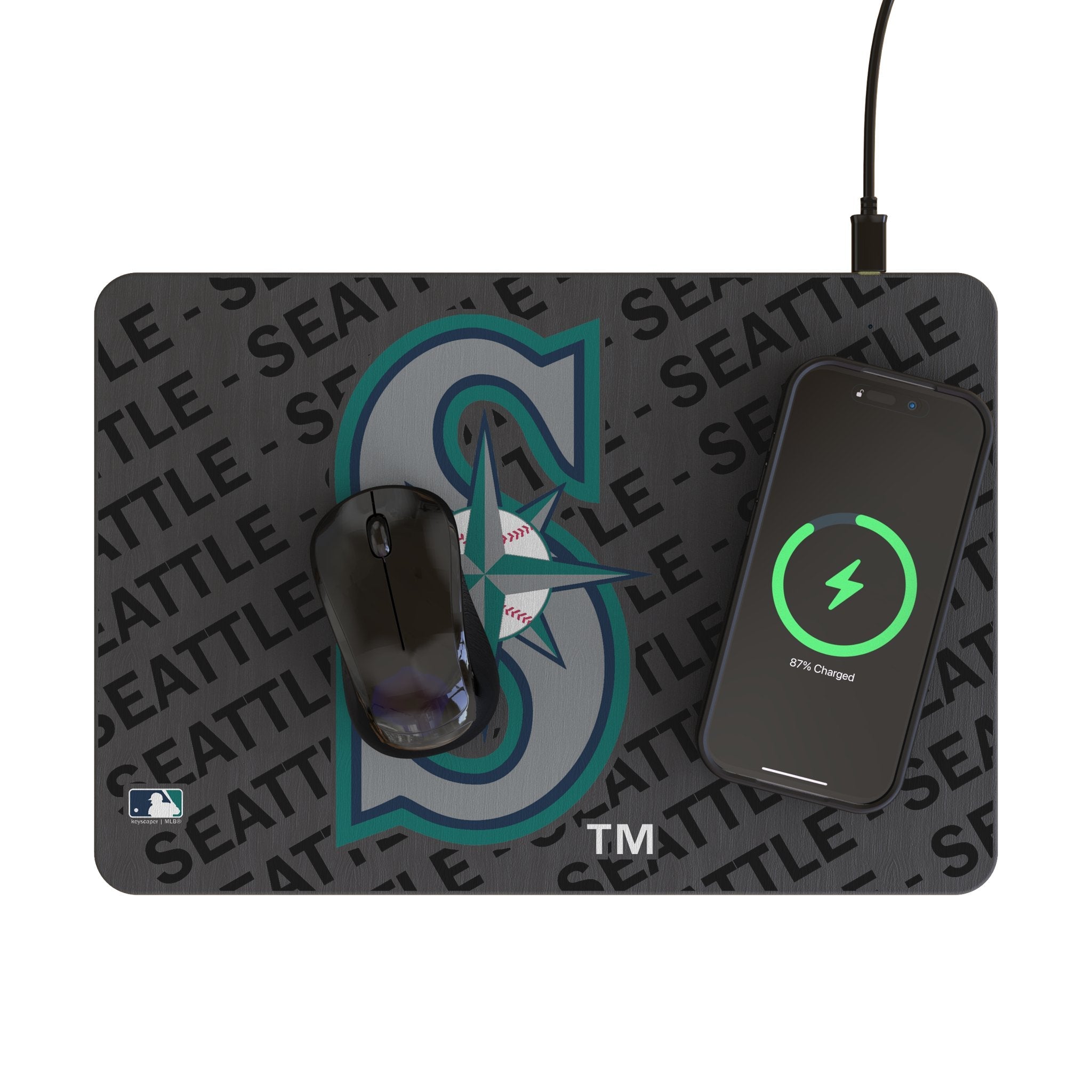Seattle Mariners Monocolor Tilt 15-Watt Wireless Charger and Mouse Pad - Sports Gifts, Sports Memorabilia, Sports Collectibles, Fan Shop