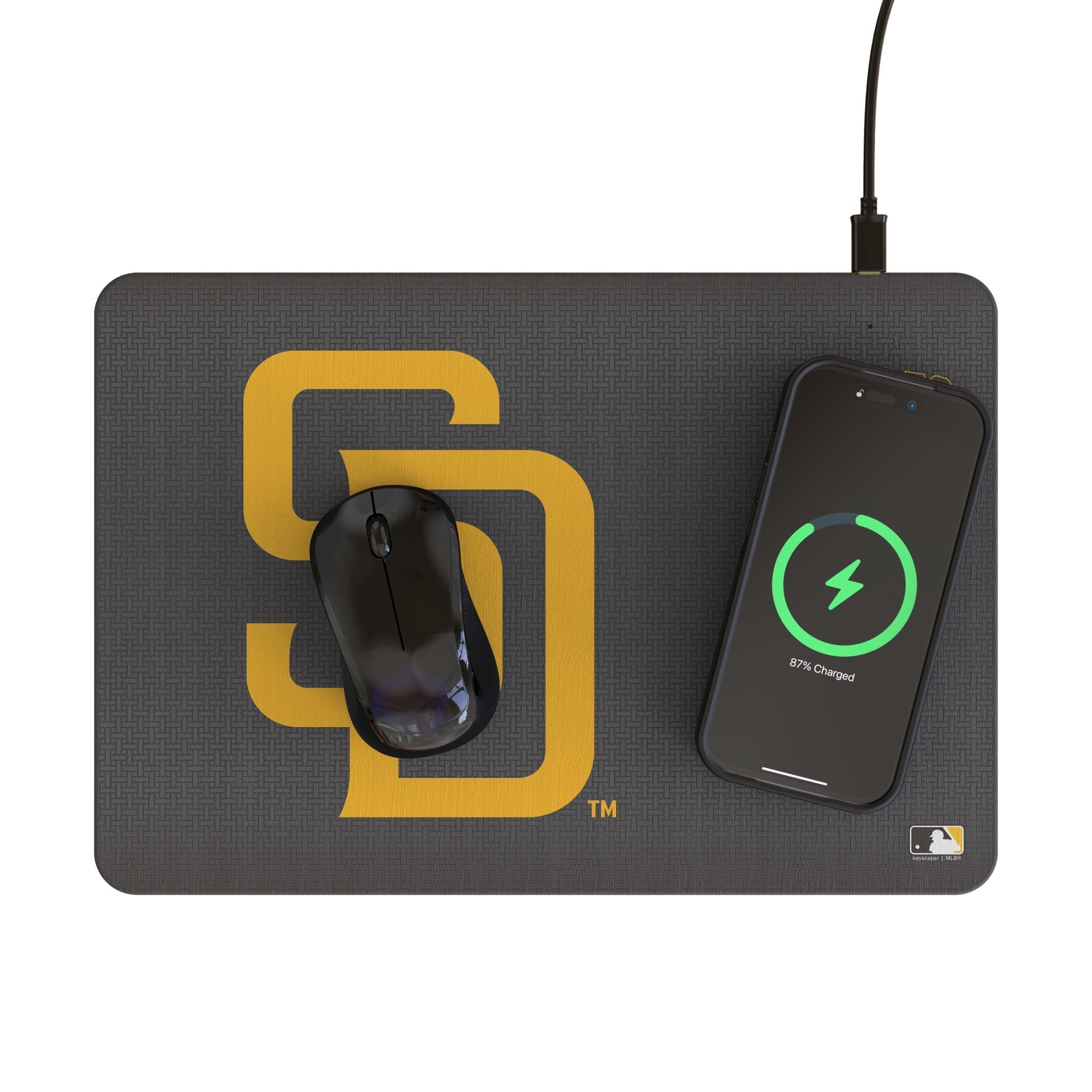 San Diego Padres Linen 15-Watt Wireless Charger and Mouse Pad - Sports Gifts, Sports Memorabilia, Sports Collectibles, Fan Shop