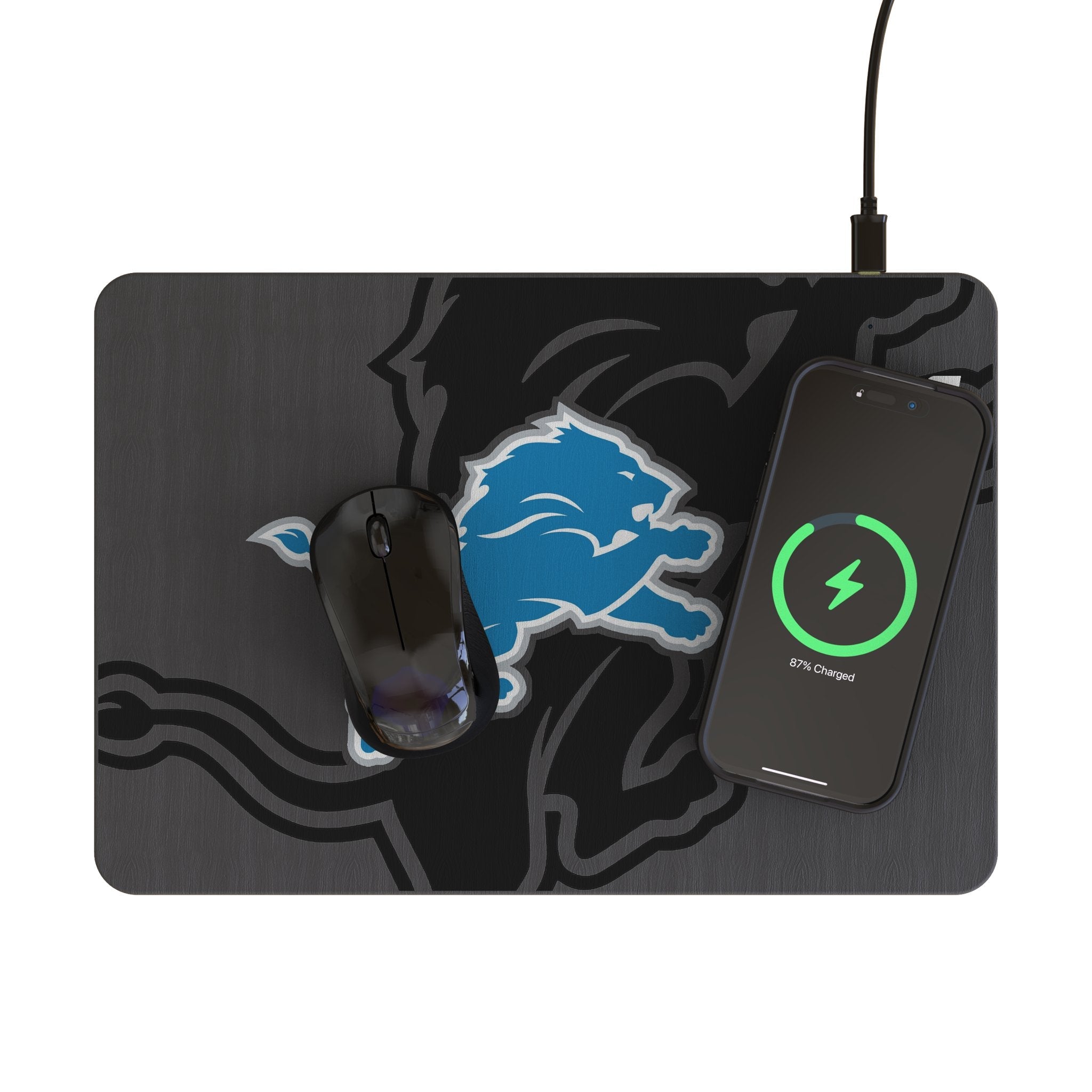 Detroit Lions Monocolor Tilt 15-Watt Wireless Charger and Mouse Pad - Sports Gifts, Sports Memorabilia, Sports Collectibles, Fan Shop