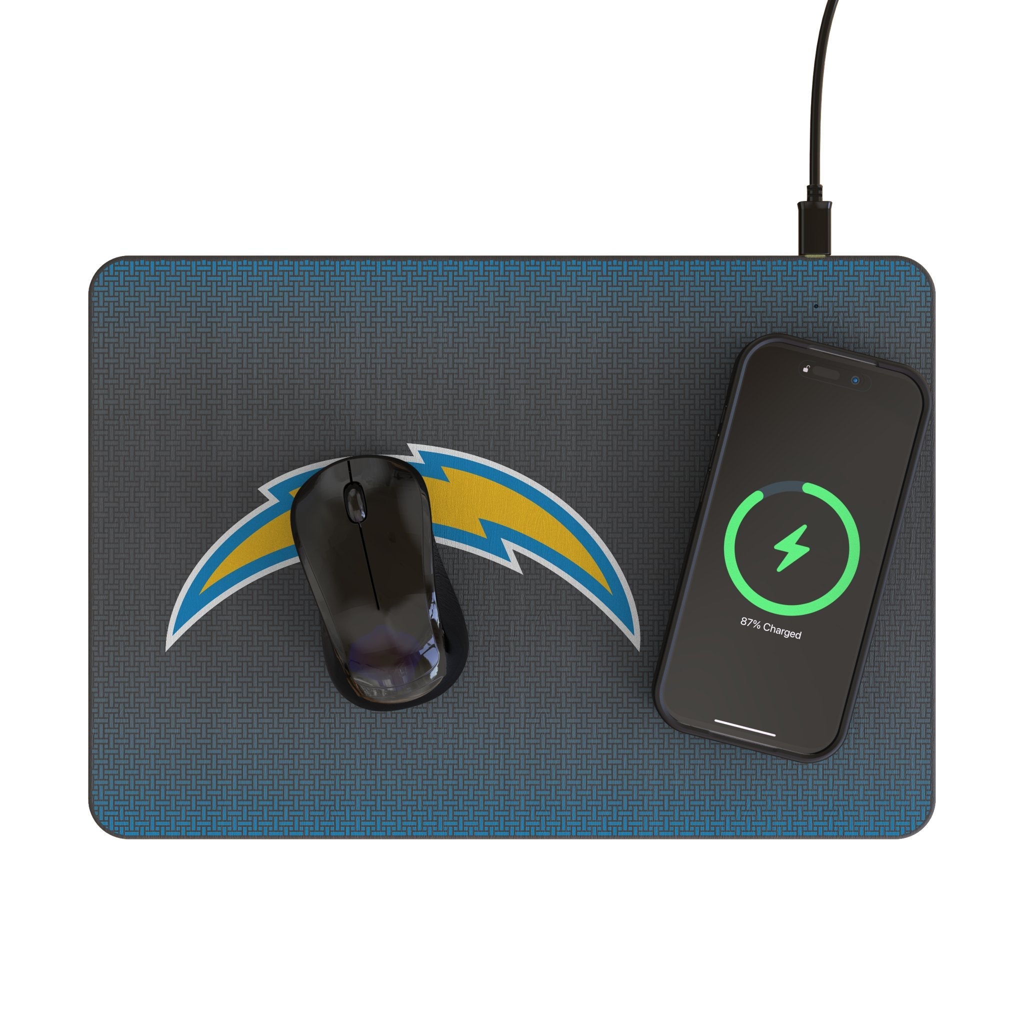 Los Angeles Chargers Linen 15-Watt Wireless Charger and Mouse Pad - Sports Gifts, Sports Memorabilia, Sports Collectibles, Fan Shop
