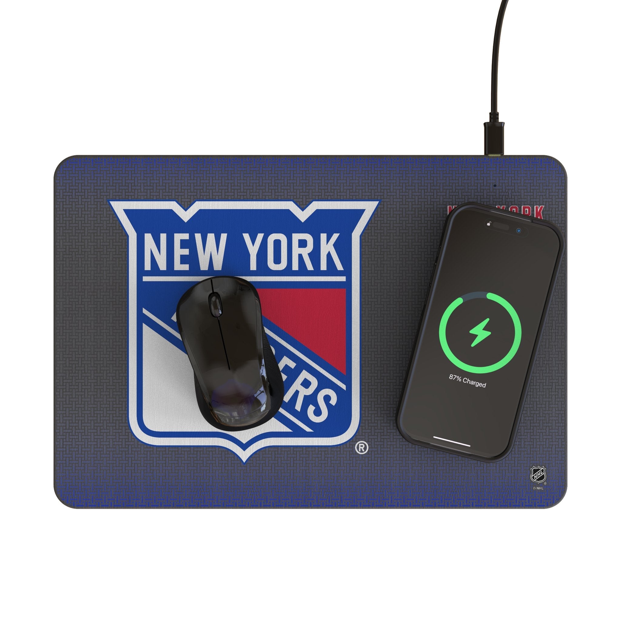 New York Rangers Linen 15-Watt Wireless Charger and Mouse Pad - Sports Gifts, Sports Memorabilia, Sports Collectibles, Fan Shop