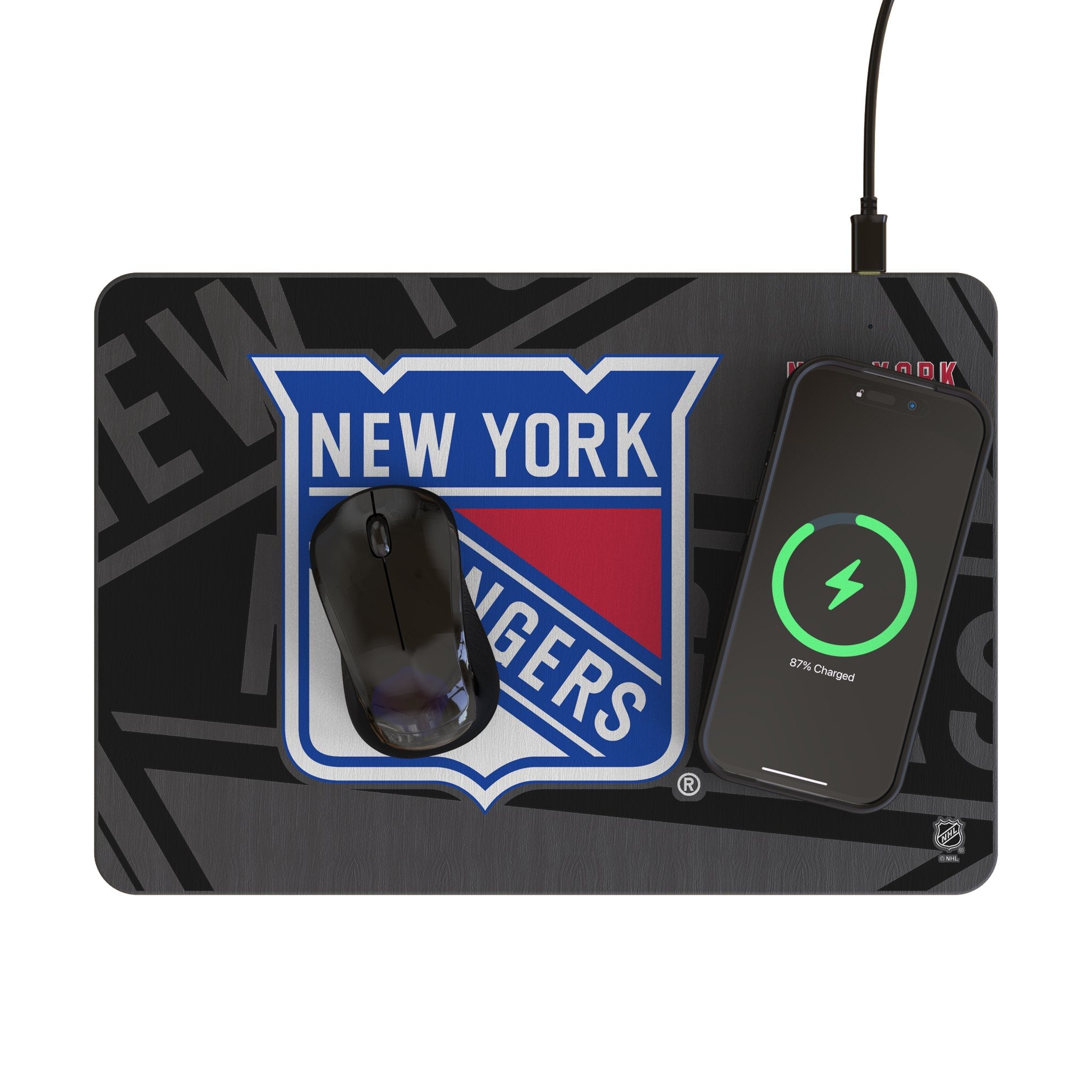 New York Rangers Monocolor Tilt 15-Watt Wireless Charger and Mouse Pad - Sports Gifts, Sports Memorabilia, Sports Collectibles, Fan Shop