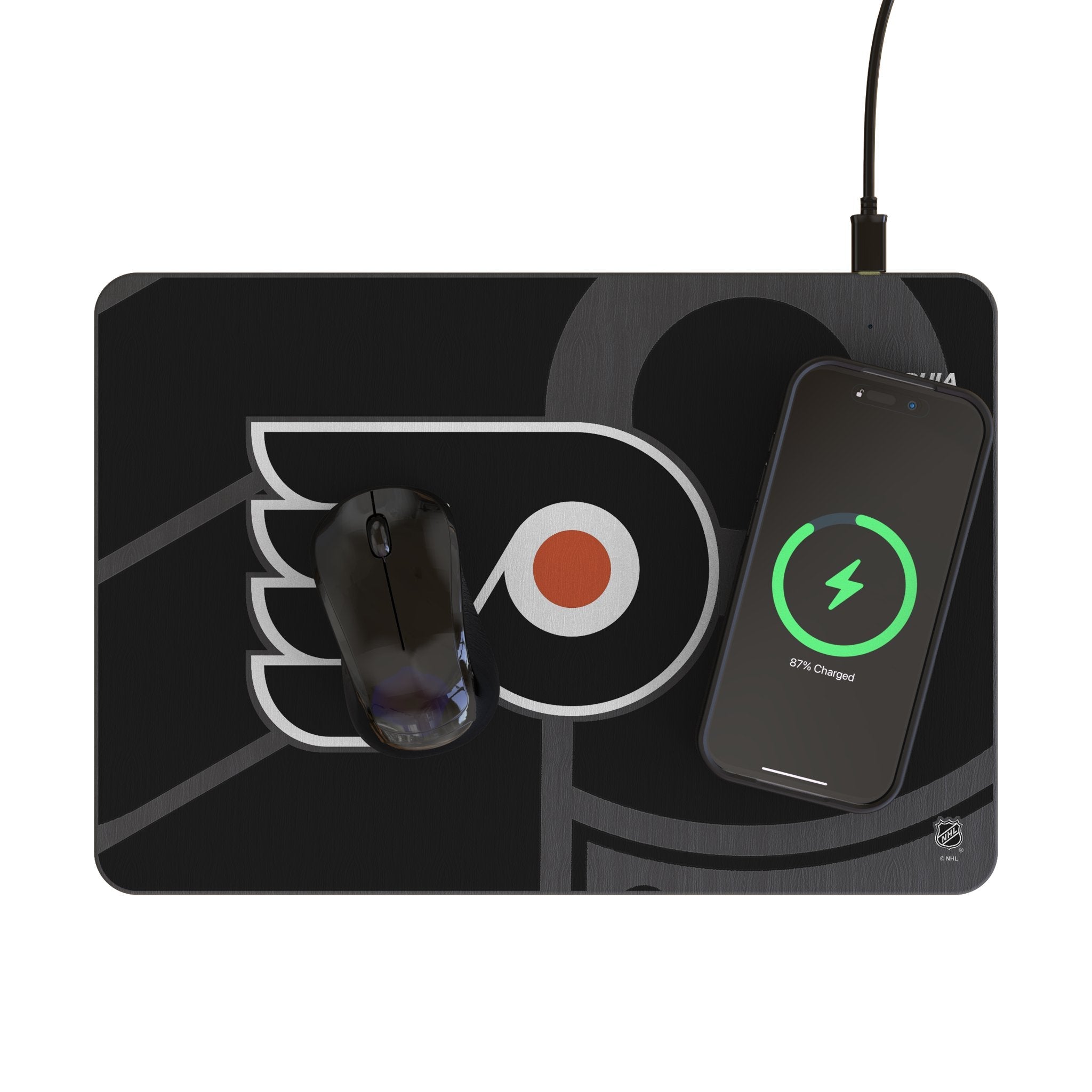 Philadelphia Flyers Monocolor Tilt 15-Watt Wireless Charger and Mouse Pad - Sports Gifts, Sports Memorabilia, Sports Collectibles, Fan Shop