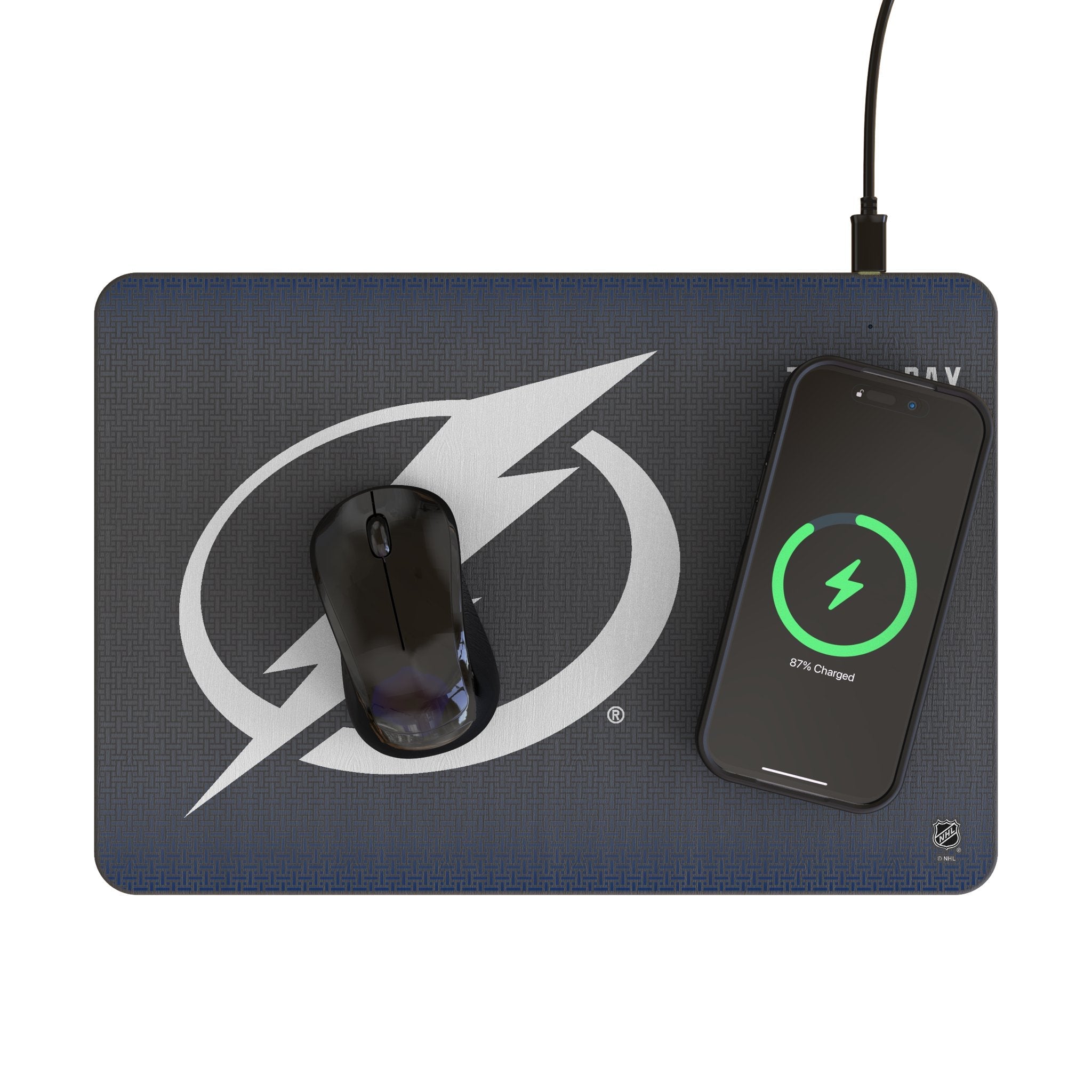 Tampa Bay Lightning Linen 15-Watt Wireless Charger and Mouse Pad - Sports Gifts, Sports Memorabilia, Sports Collectibles, Fan Shop