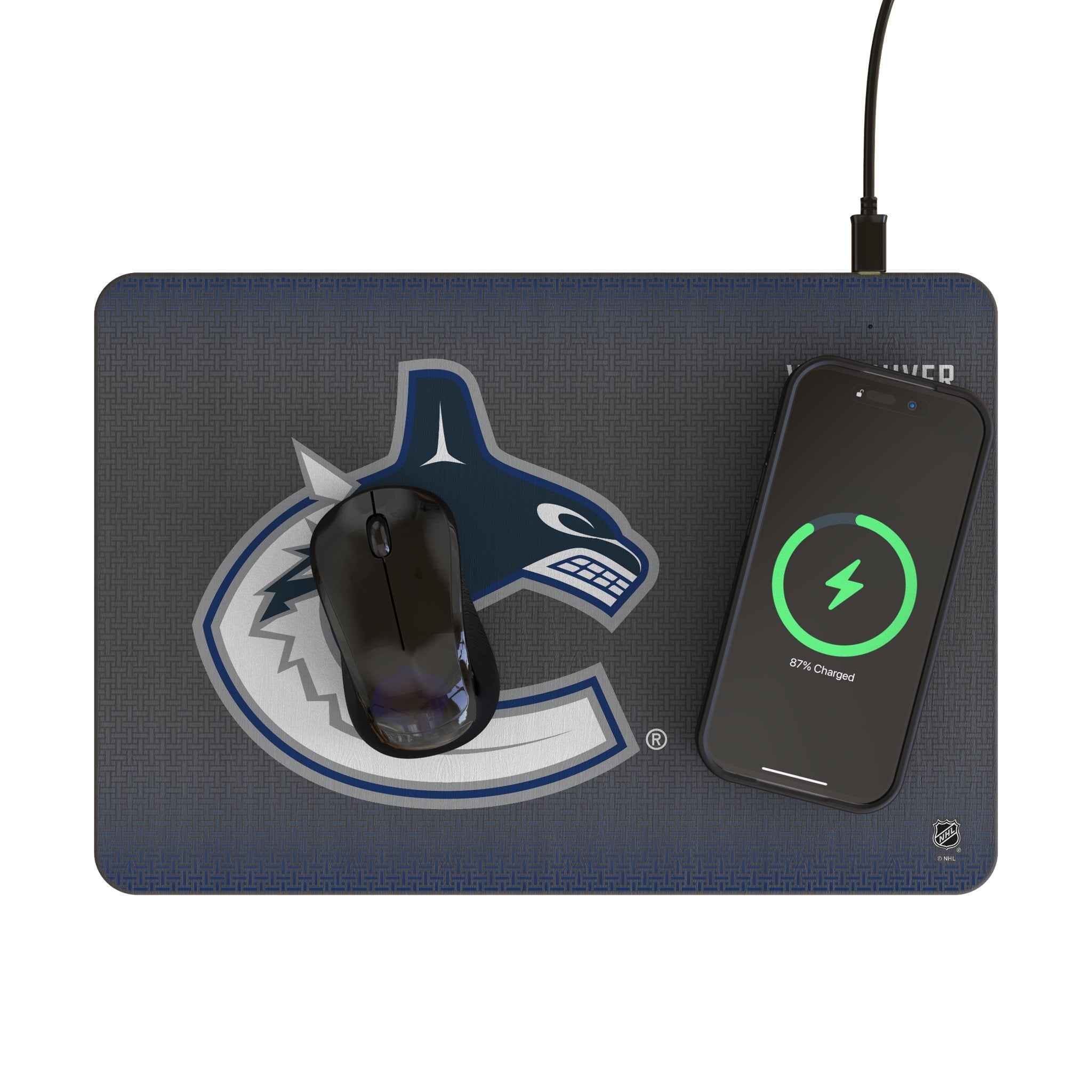 Vancouver Canucks Linen 15-Watt Wireless Charger and Mouse Pad - Sports Gifts, Sports Memorabilia, Sports Collectibles, Fan Shop