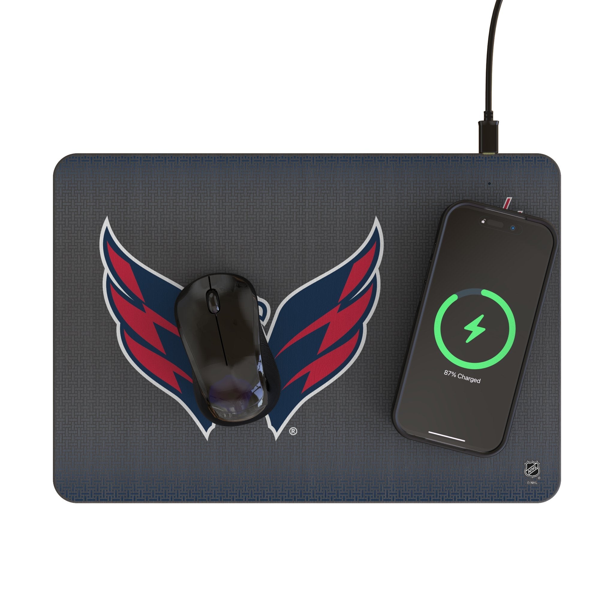 Washington Capitals Linen 15-Watt Wireless Charger and Mouse Pad - Sports Gifts, Sports Memorabilia, Sports Collectibles, Fan Shop