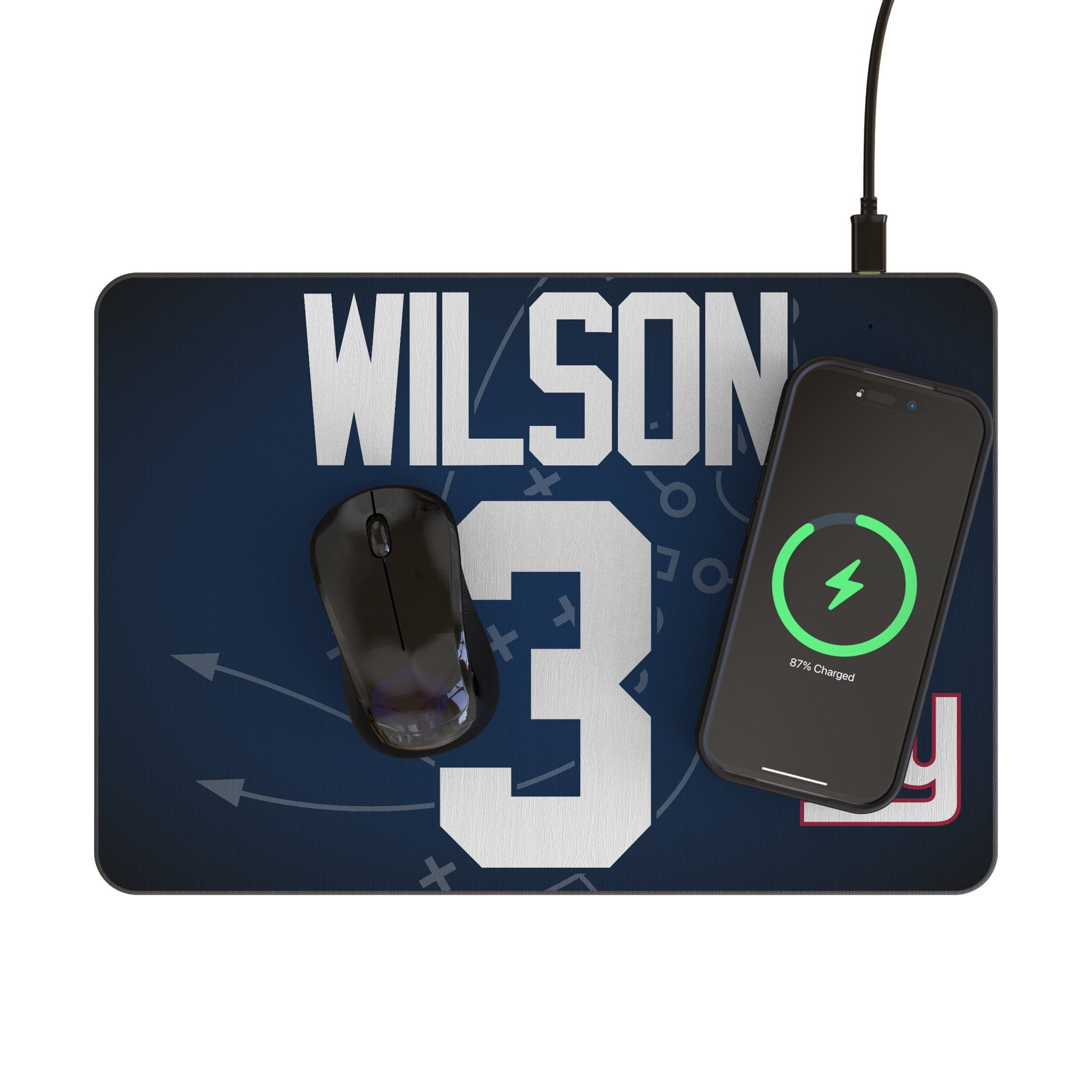 Russell Wilson New York Giants 3 Game Tactic 15-Watt Wireless Charger and Mouse Pad - Sports Gifts, Sports Memorabilia, Sports Collectibles, Fan Shop