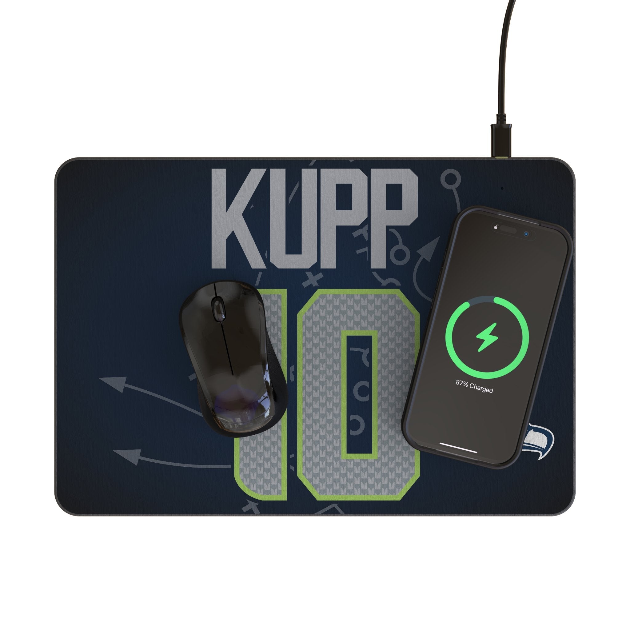 Cooper Kupp Seattle Seahawks 10 Game Tactic 15-Watt Wireless Charger and Mouse Pad - Sports Gifts, Sports Memorabilia, Sports Collectibles, Fan Shop