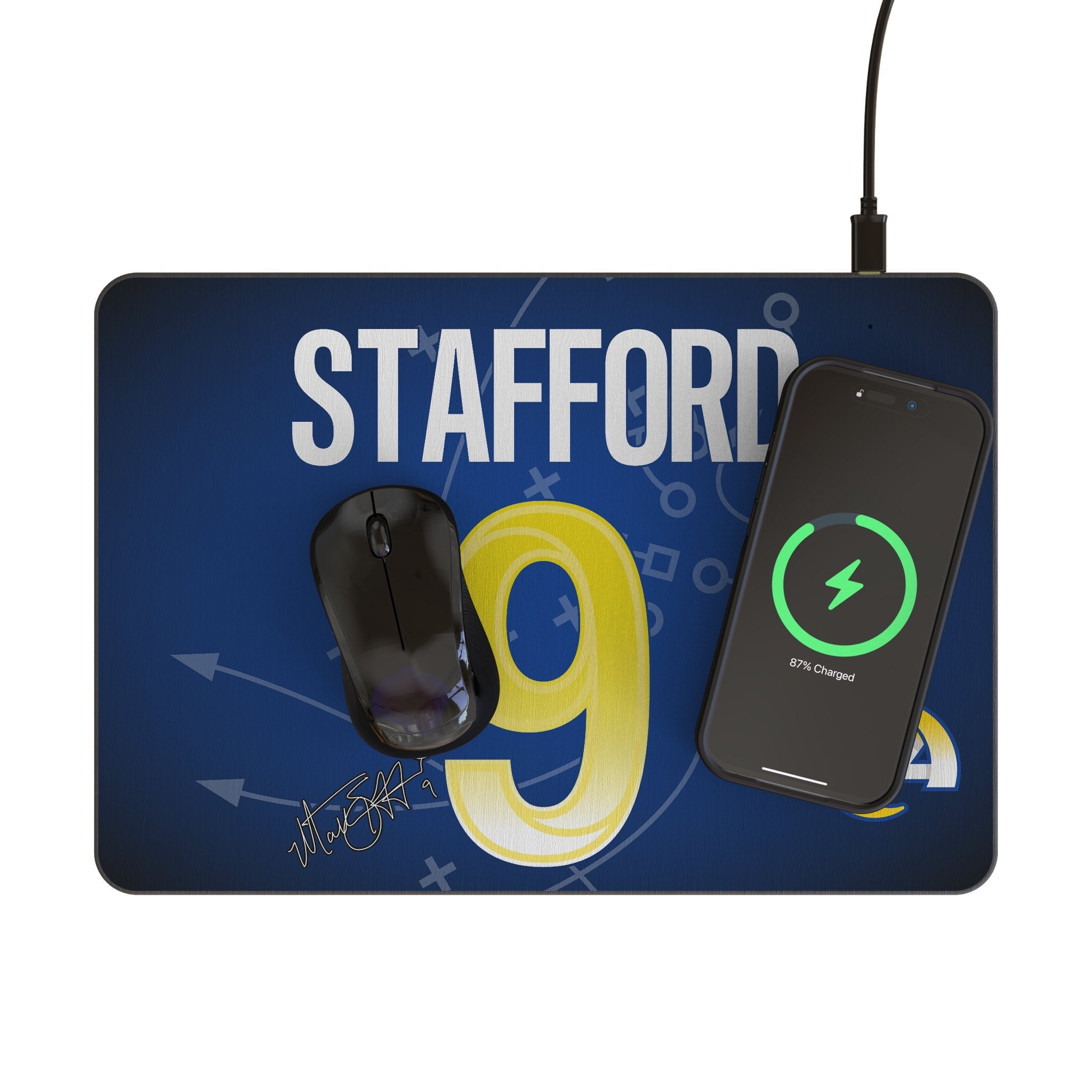 Matthew Stafford Los Angeles Rams 9 Game Tactic 15-Watt Wireless Charger and Mouse Pad - Sports Gifts, Sports Memorabilia, Sports Collectibles, Fan Shop