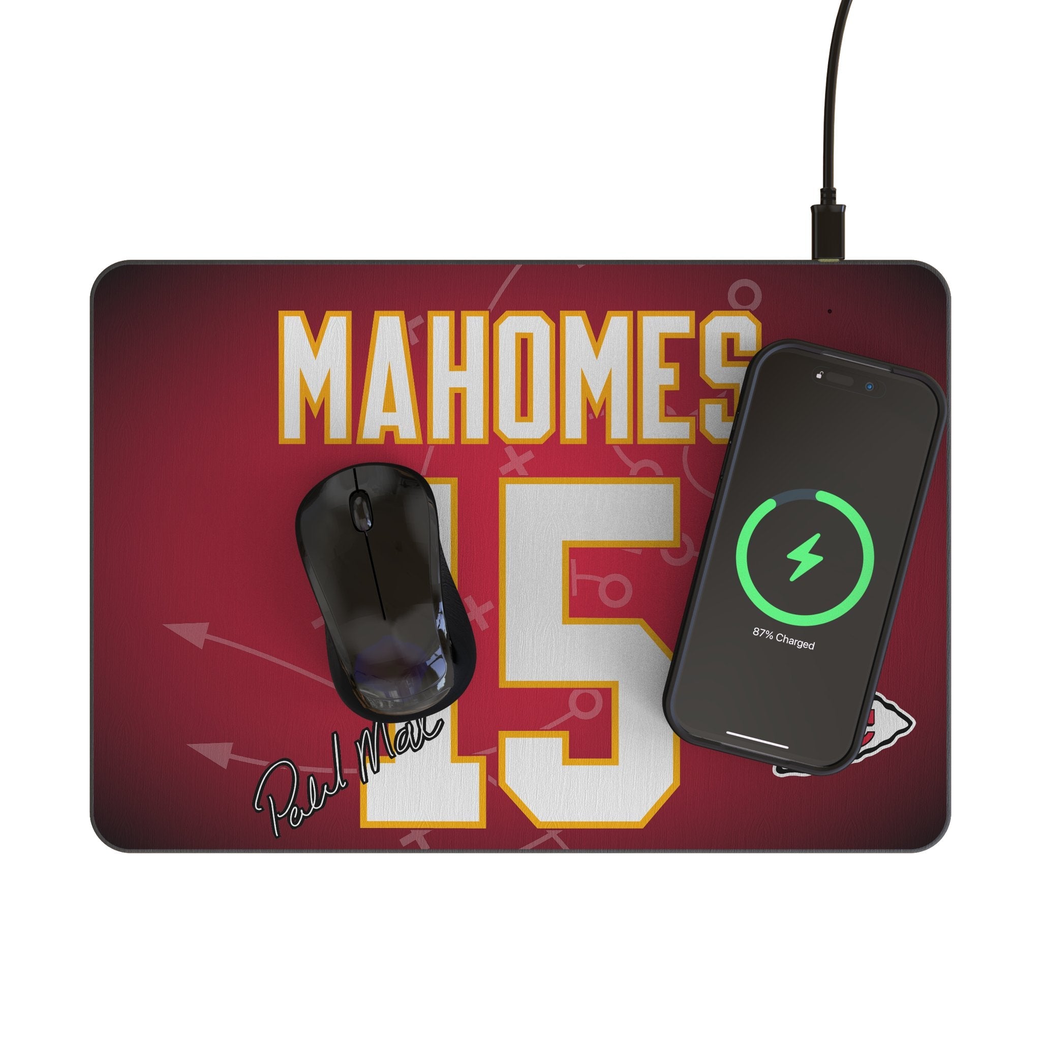 Patrick Mahomes Kansas City Chiefs 15 Game Tactic 15-Watt Wireless Charger and Mouse Pad - Sports Gifts, Sports Memorabilia, Sports Collectibles, Fan Shop